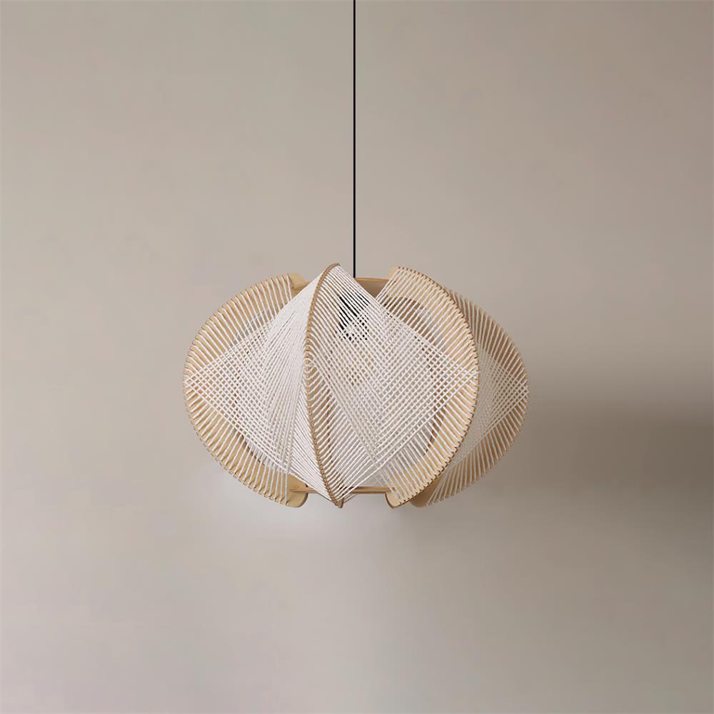 Novan Suspension avec abat-jour en tissu, structure en bois et détails en fil métallique - Neutralighting