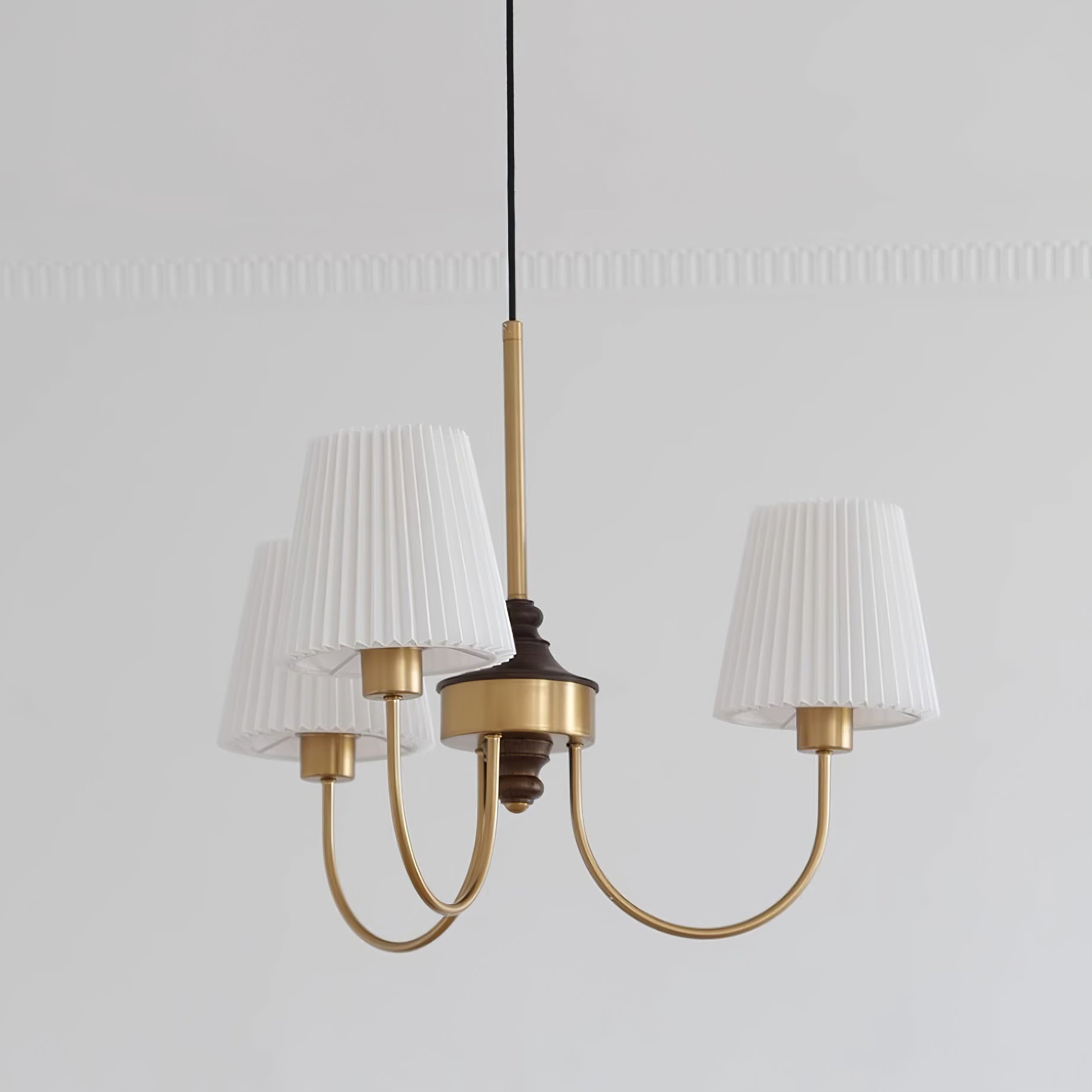Jeremiah Chandelier Pleated Fabric Shades Brass Wood - Letslighting