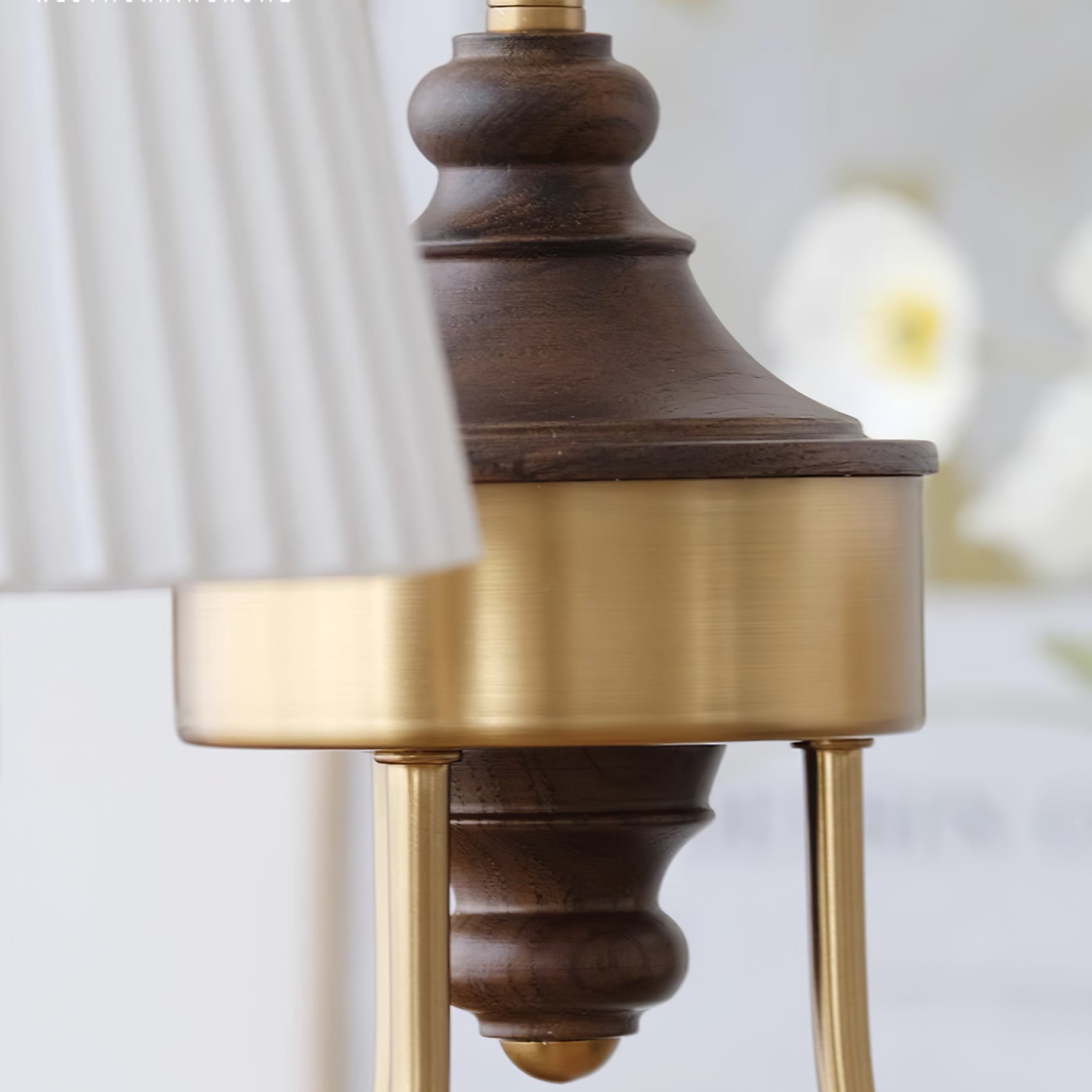 Jeremiah Chandelier Pleated Fabric Shades Brass Wood - Letslighting