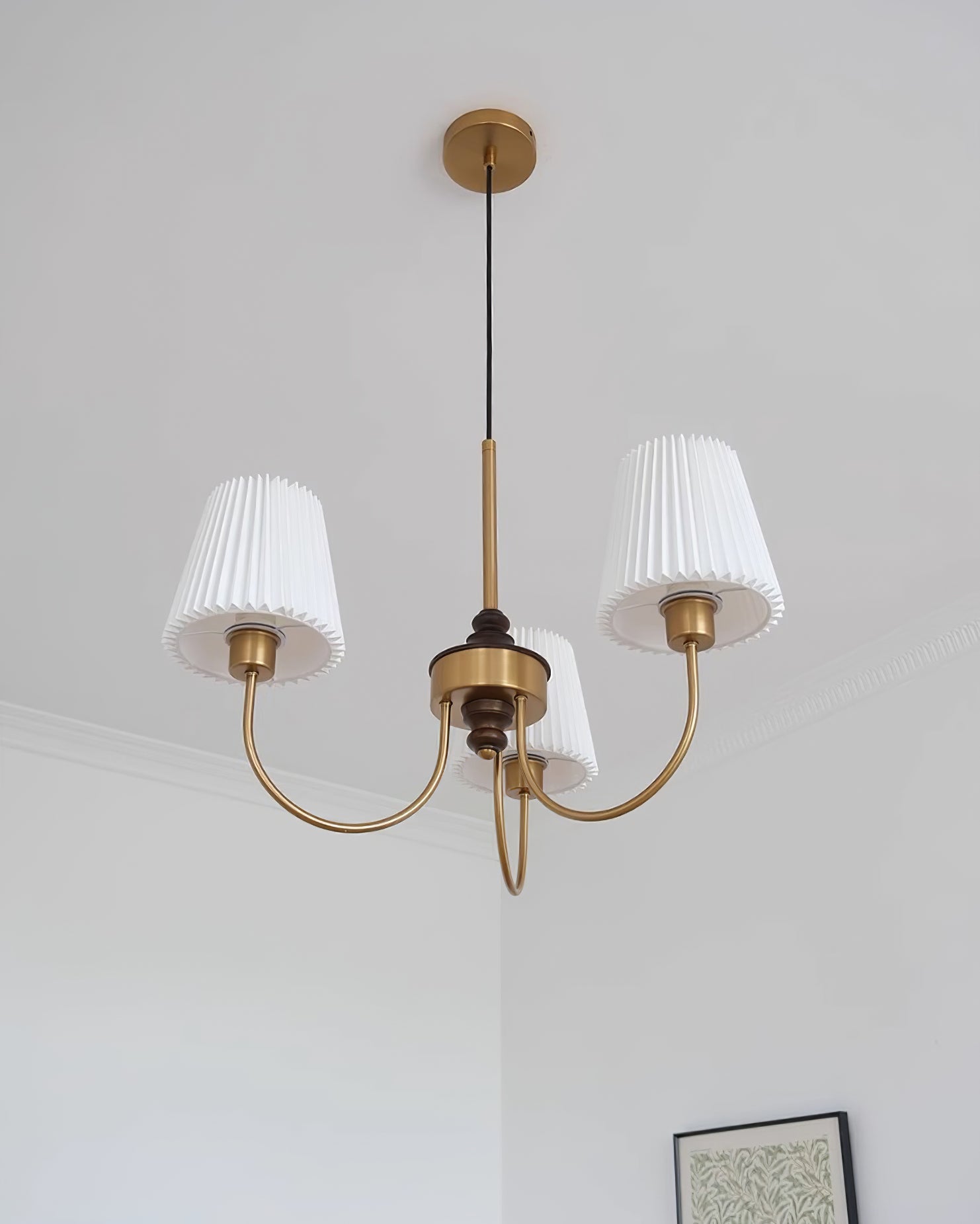 Jeremiah Chandelier Pleated Fabric Shades Brass Wood - Letslighting