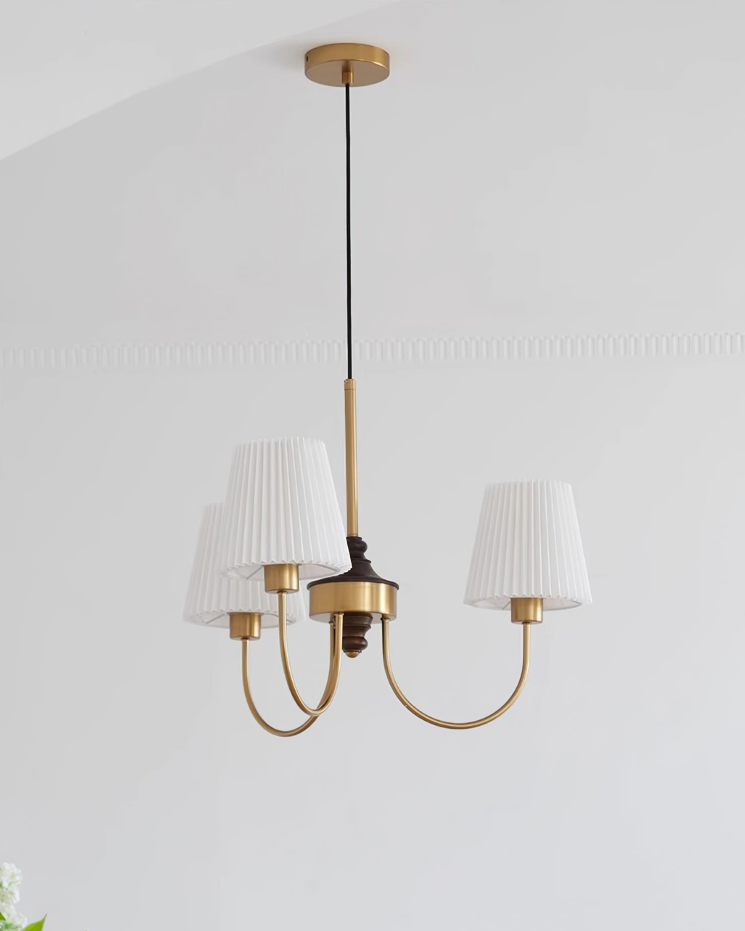 Jeremiah Chandelier Pleated Fabric Shades Brass Wood - Letslighting