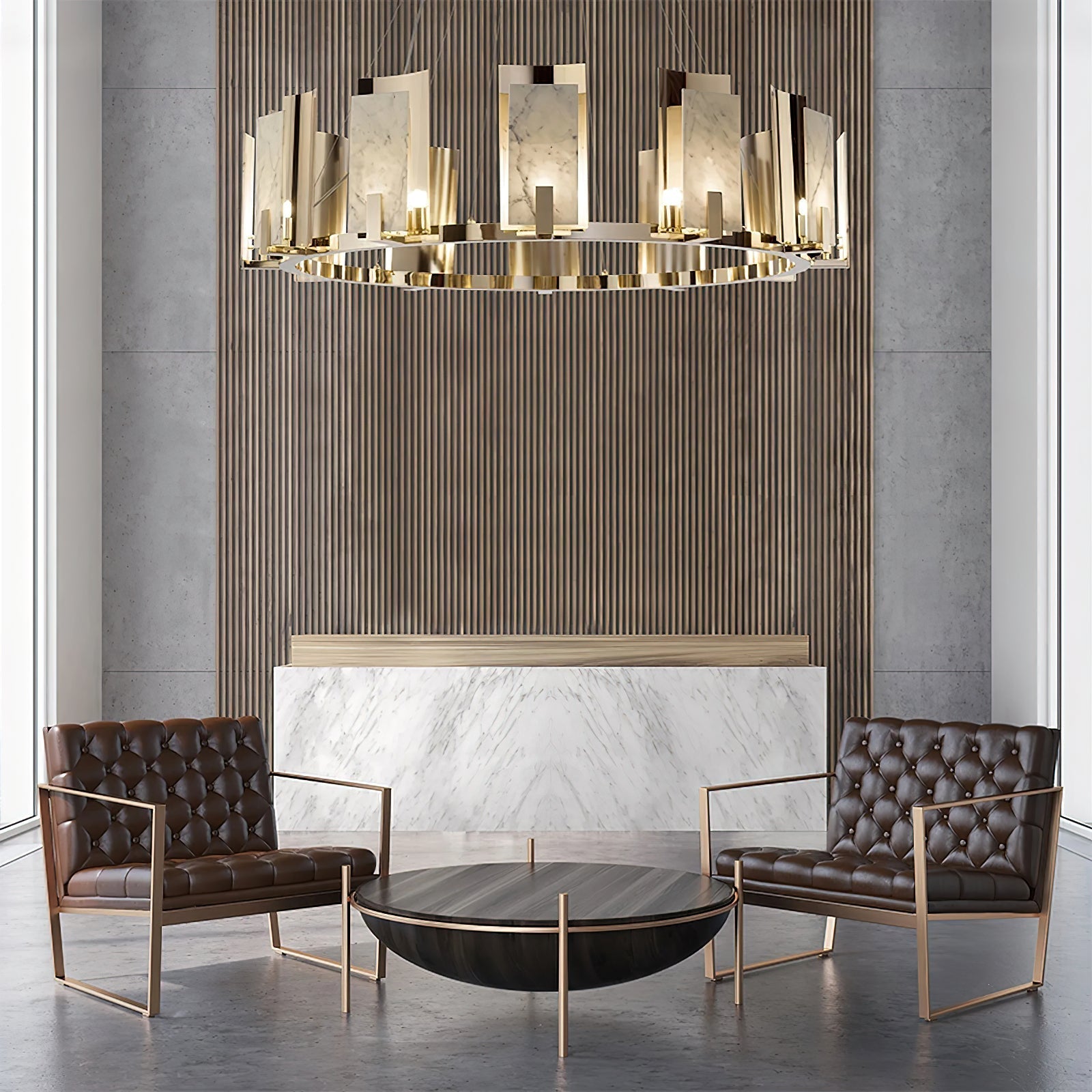 Nyraeila Lustre Métal Albâtre Rond Luxe Postmoderne - Neutralighting