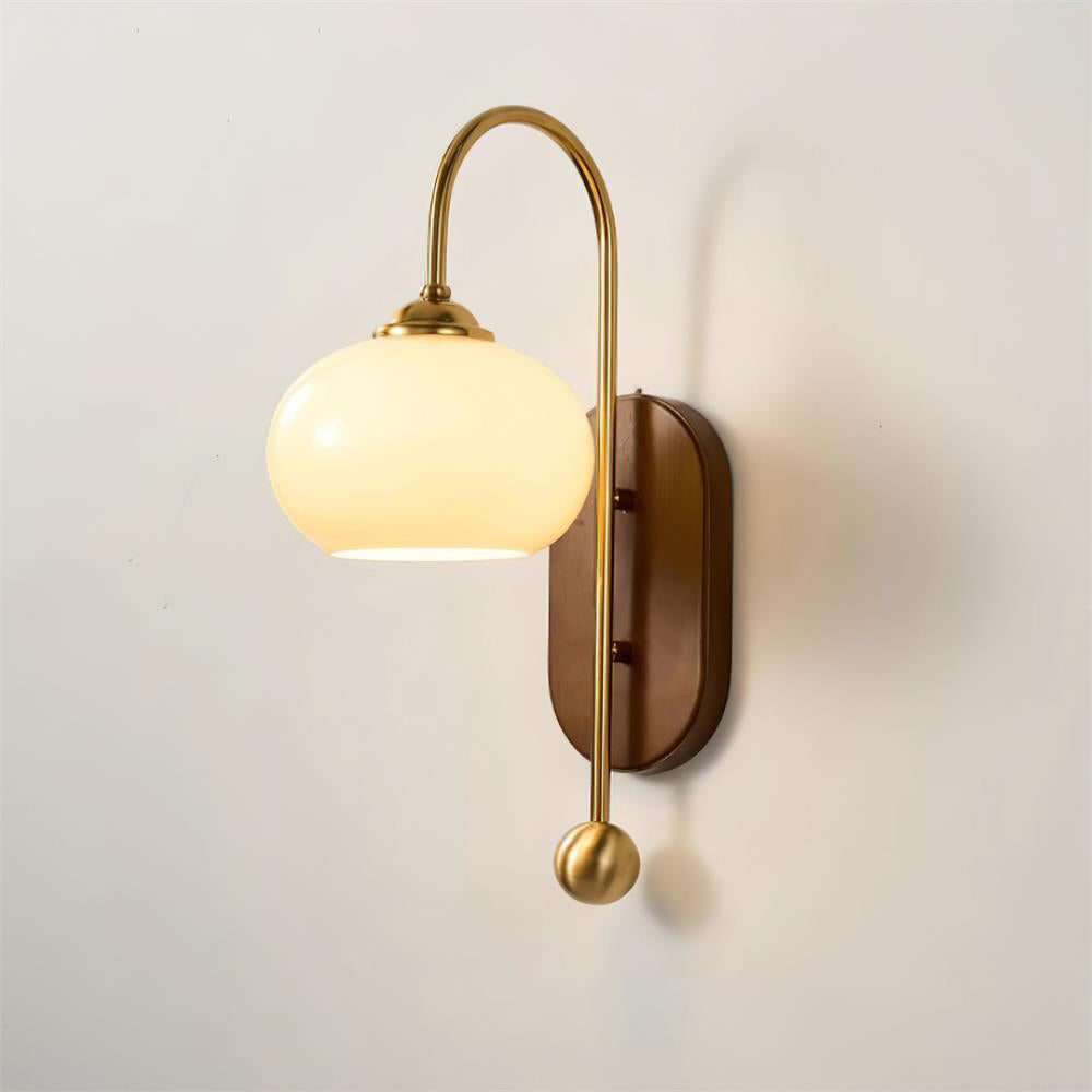 Vireoce Applique murale et globe en verre lisse avec plaque arrière en bois - Neutralighting