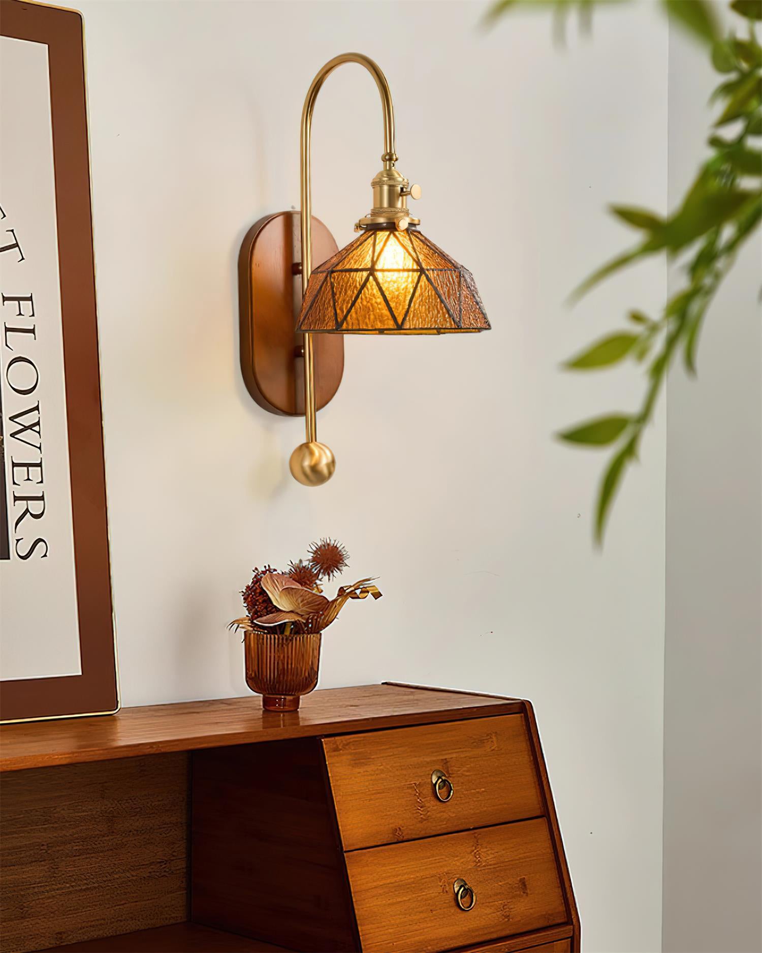 Vireoce Applique murale et globe en verre lisse avec plaque arrière en bois - Neutralighting