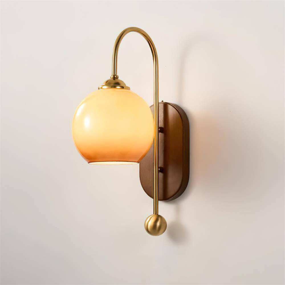 Vireoce Applique murale et globe en verre lisse avec plaque arrière en bois - Neutralighting
