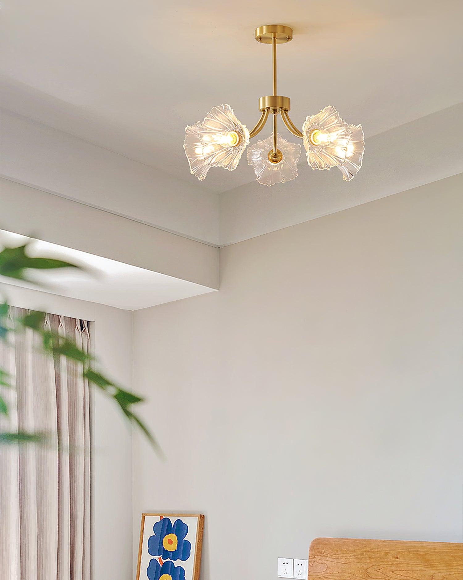 Lustra Chandelier en Verre Fleur avec Finition Laiton - Neutralighting