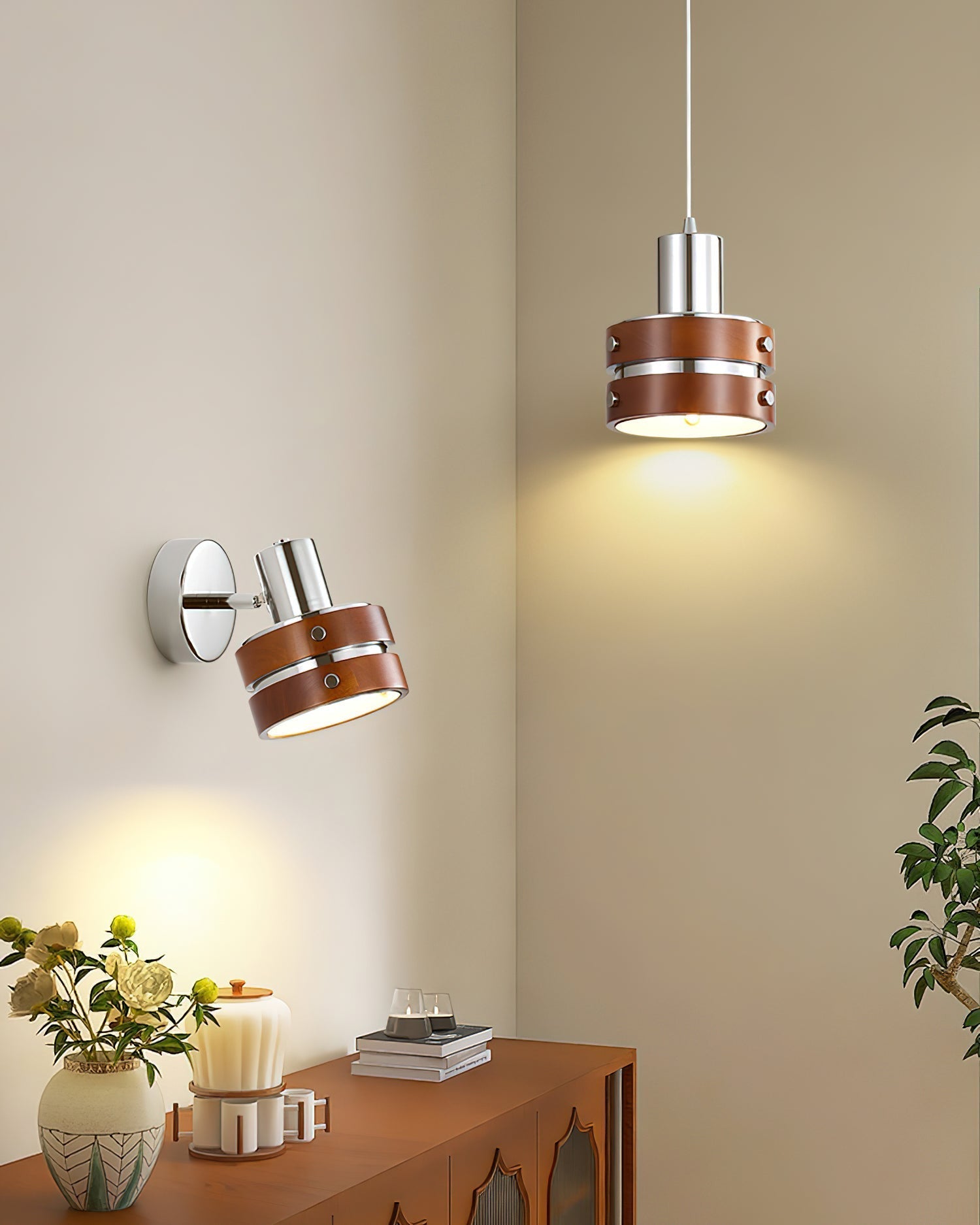 Karry Pendant Lamp Chrome Wood - Letslighting