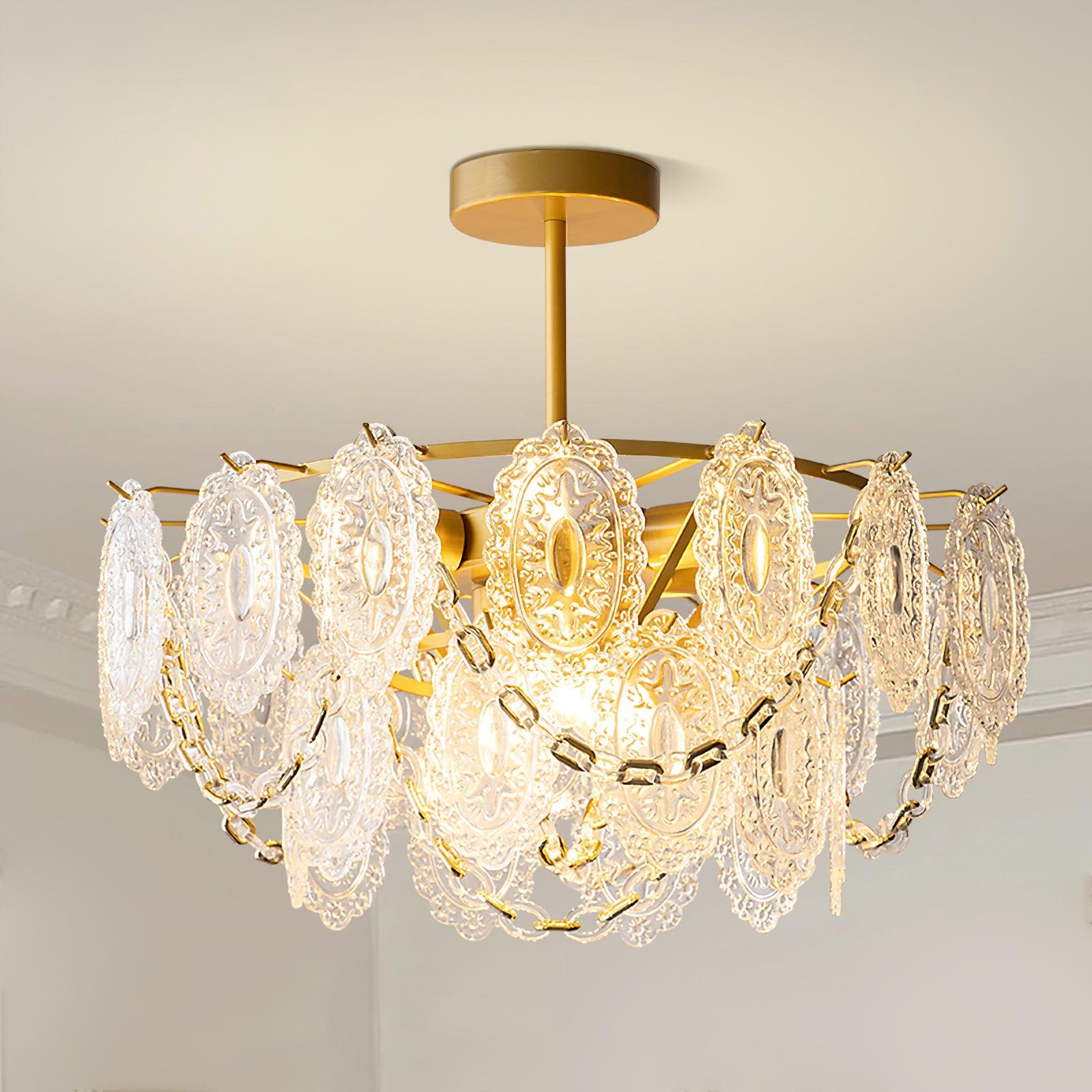Katia Lustre Cascades de Cristal Verre Or - Neutralighting