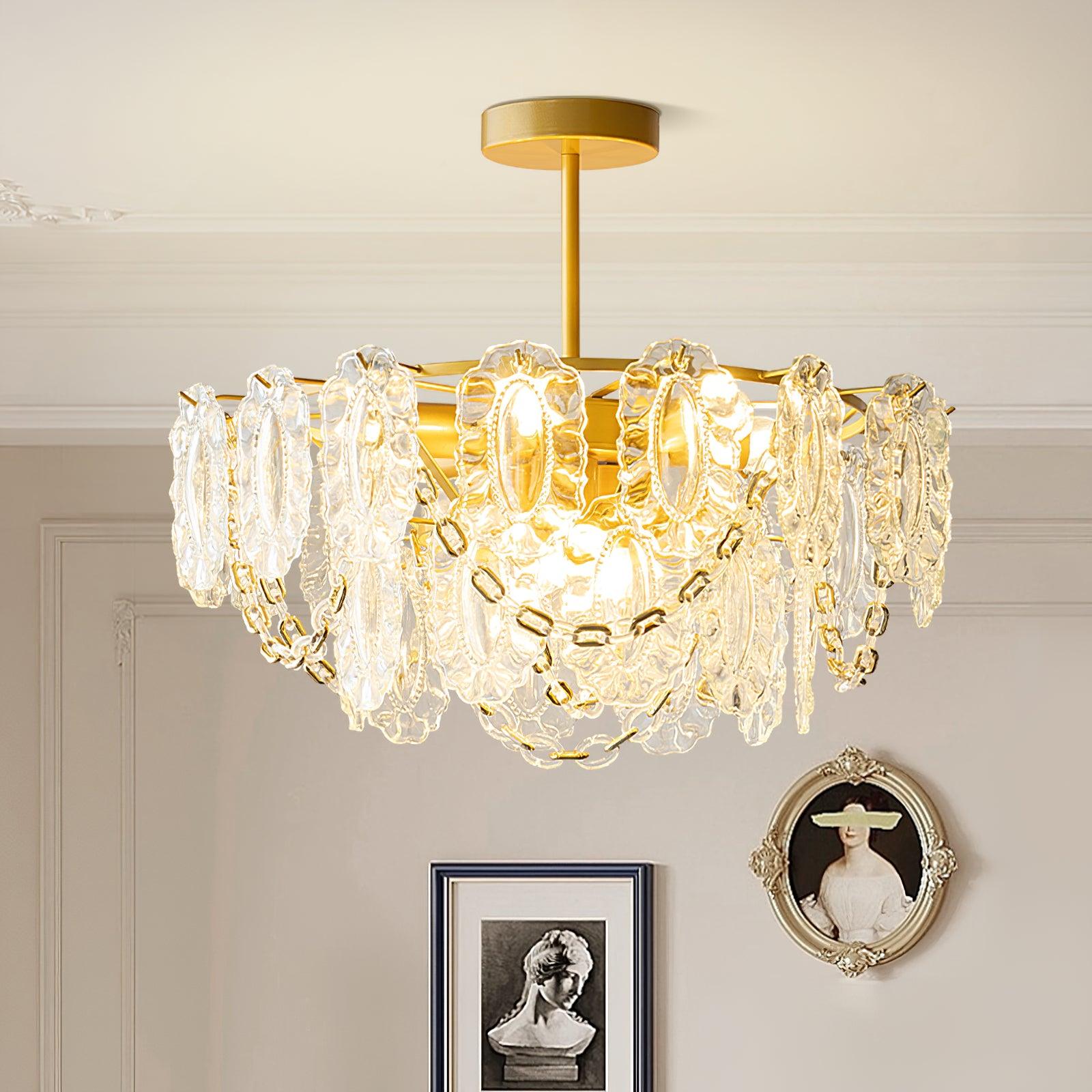 Katia Lustre Cascades de Cristal Verre Or - Neutralighting