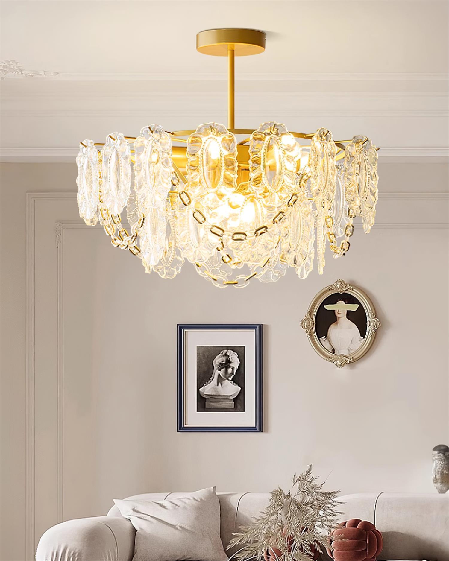 Katia Lustre Cascades de Cristal Verre Or - Neutralighting