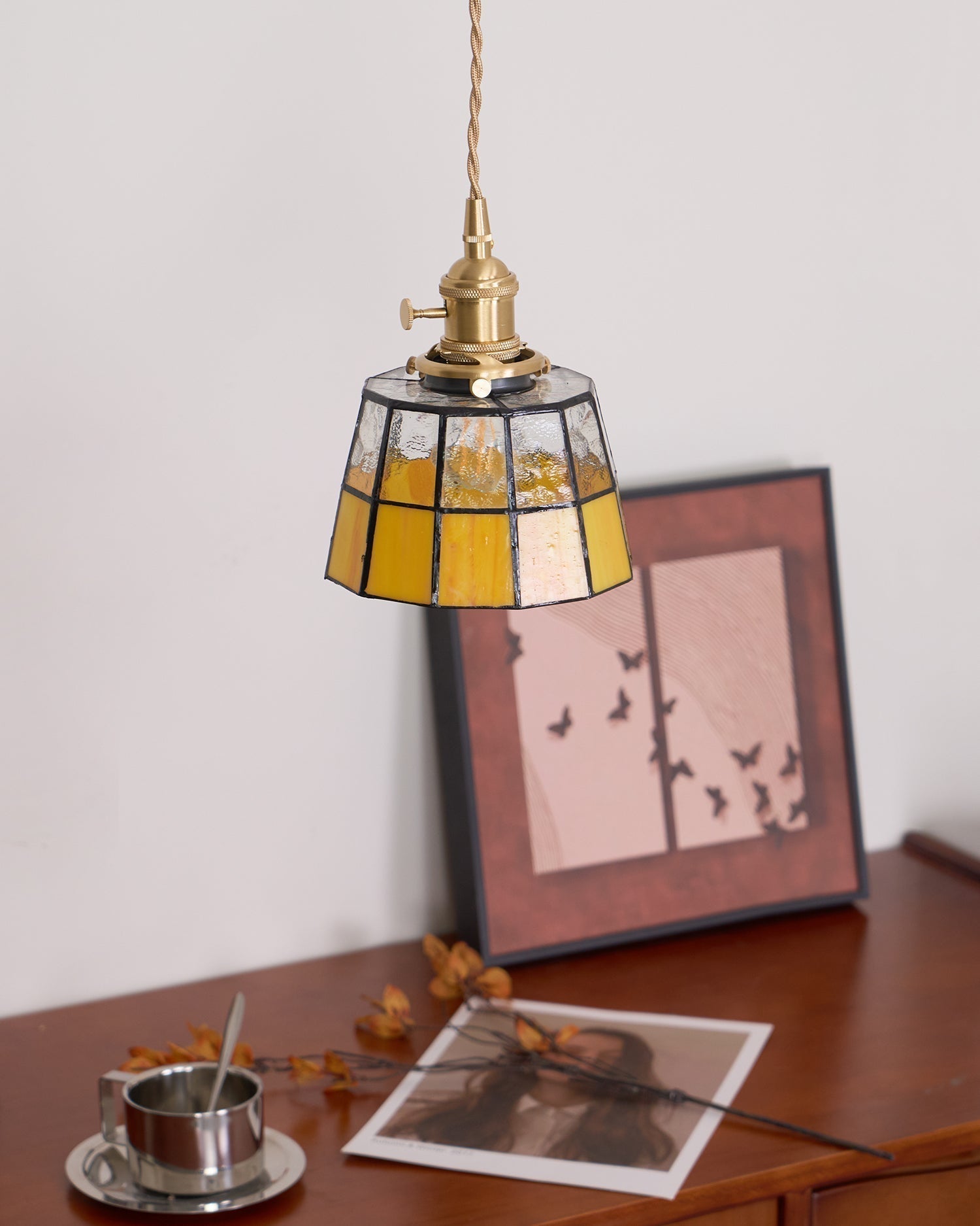 Suspension Coloré Verre Ombre Ancien Modèle Laiton Rétro - Neutralighting