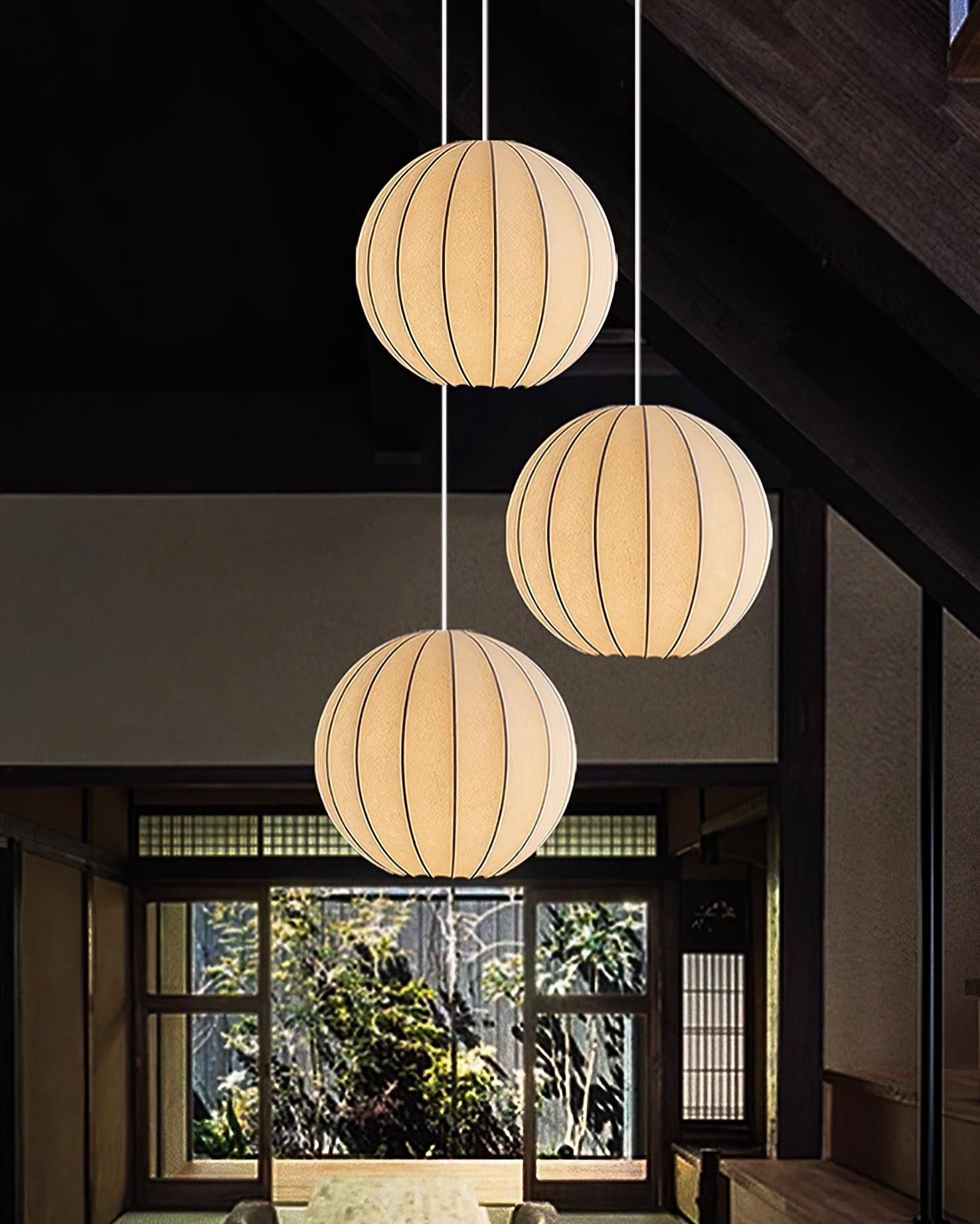 Aura Lampe Pendante Moderne Globe Côtelé Soie - Neutralighting