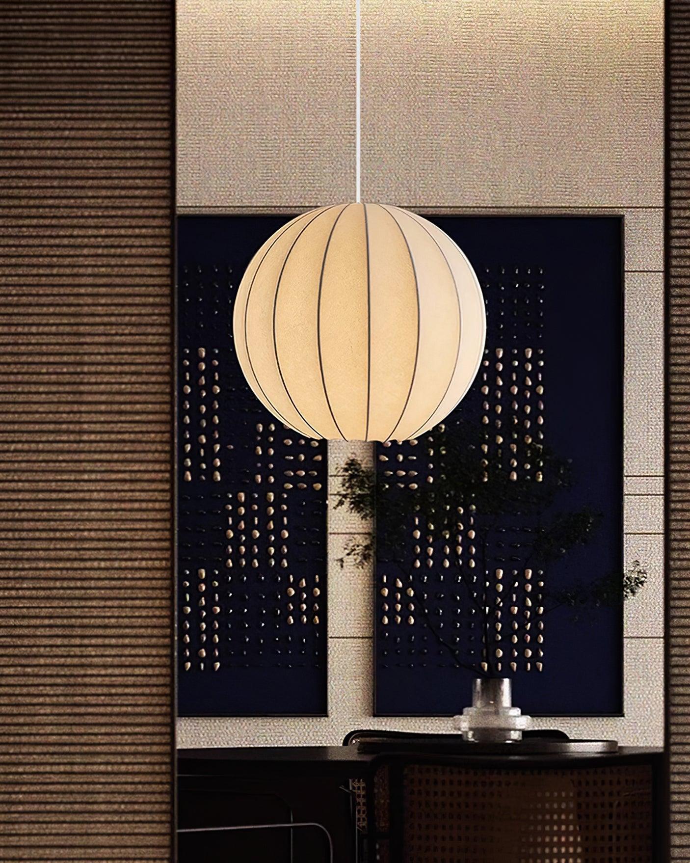 Aura Lampe Pendante Moderne Globe Côtelé Soie - Neutralighting