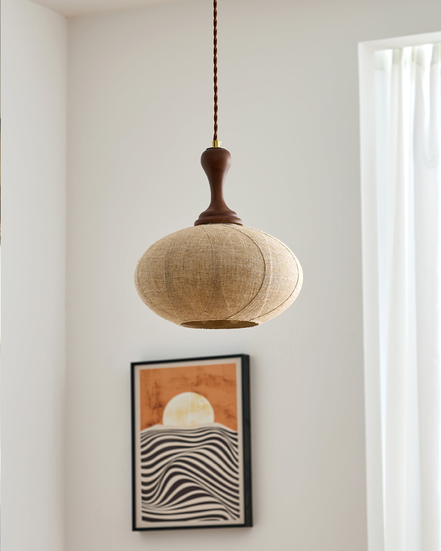 Kenso Suspension Lampe en Tissu Sphérique Col en Bois - Neutralighting