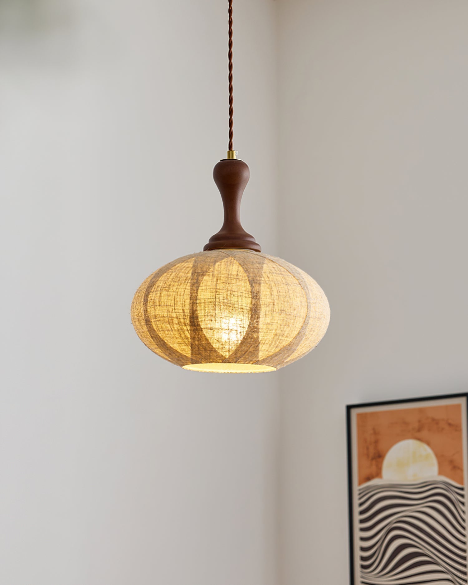 Kenso Suspension Lampe en Tissu Sphérique Col en Bois - Neutralighting