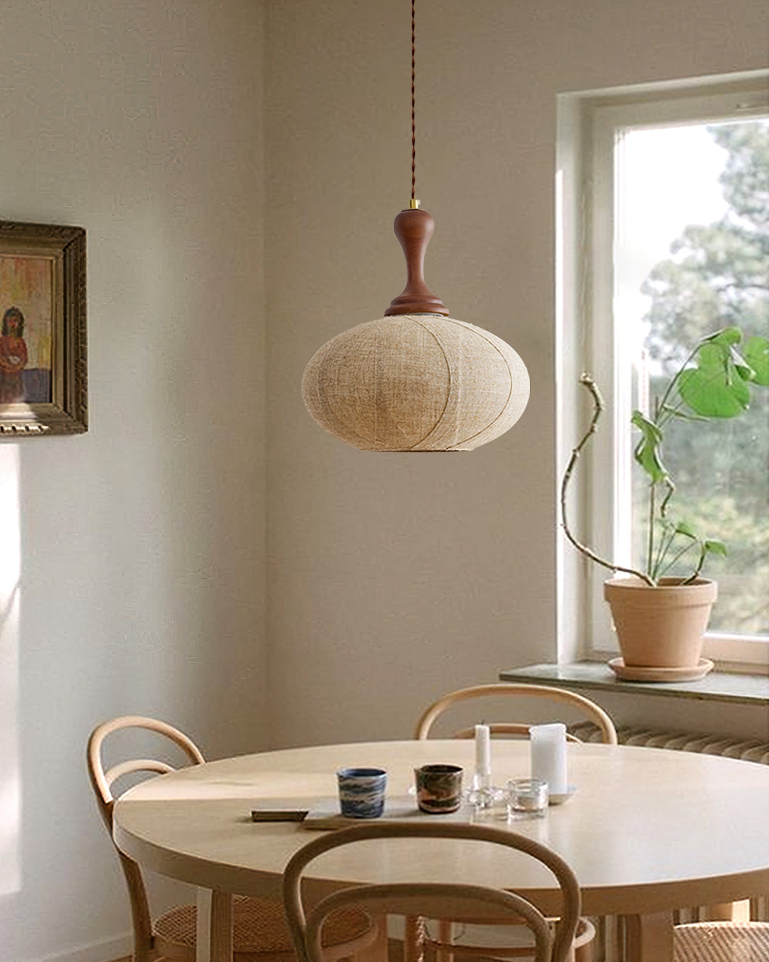 Kenso Suspension Lampe en Tissu Sphérique Col en Bois - Neutralighting
