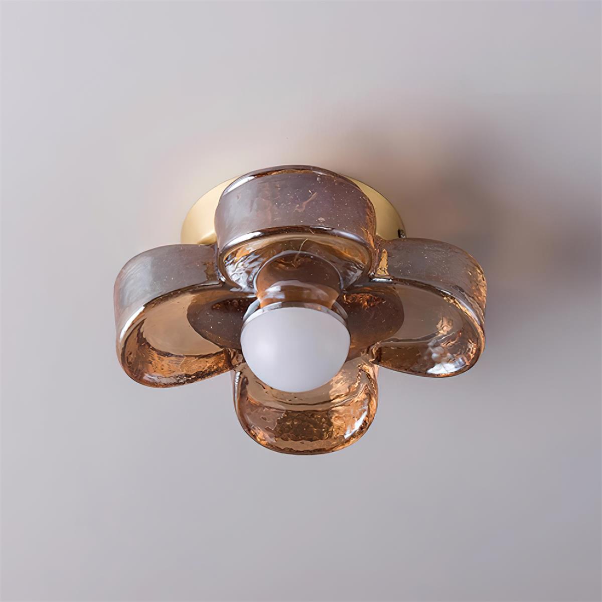 Lampe Plafond avec Pétales de Trèfle en Verre Ambre et Laiton Style Scandinave - Neutralighting