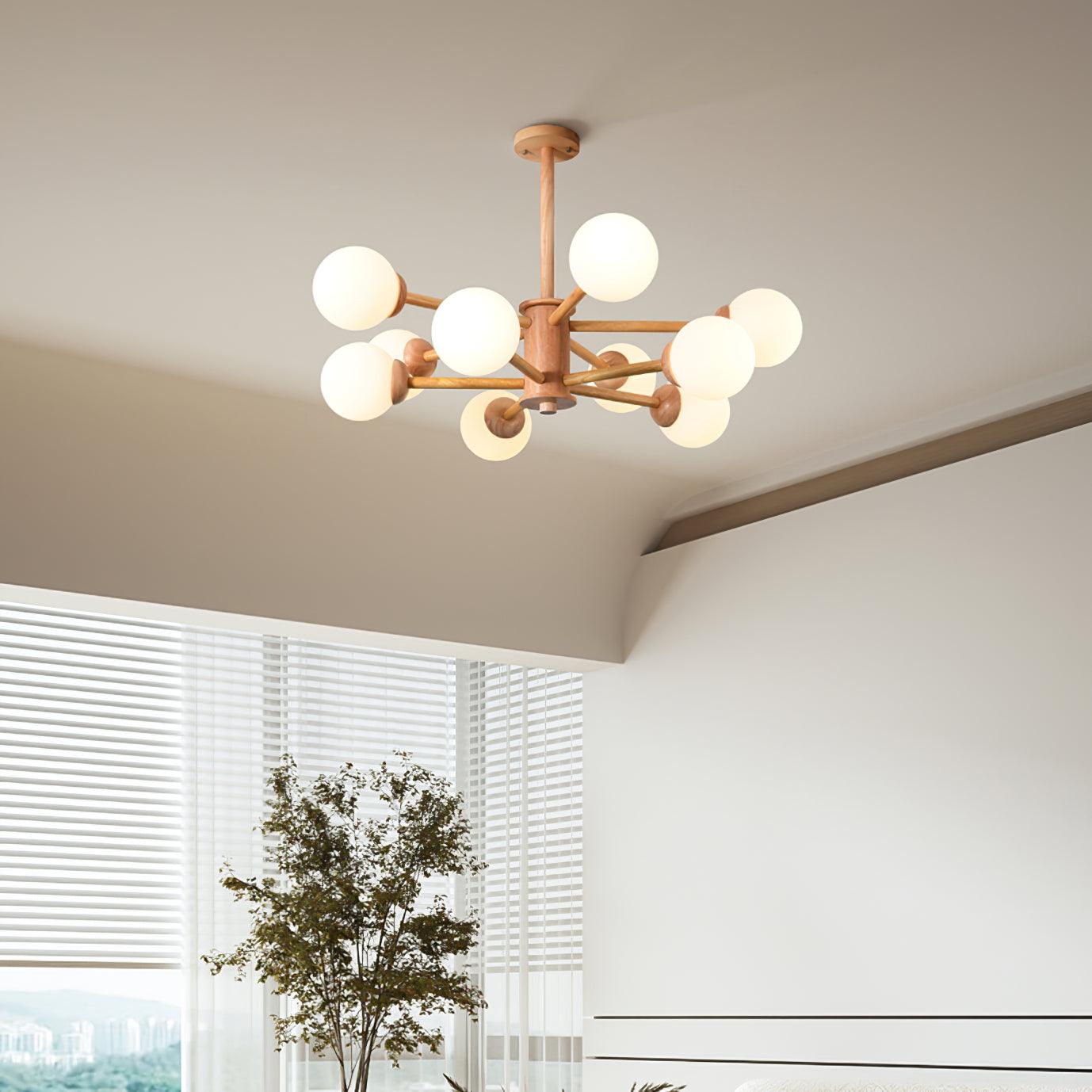 Lustra Chandelier en Bois Globe Minimaliste Naturel - Neutralighting