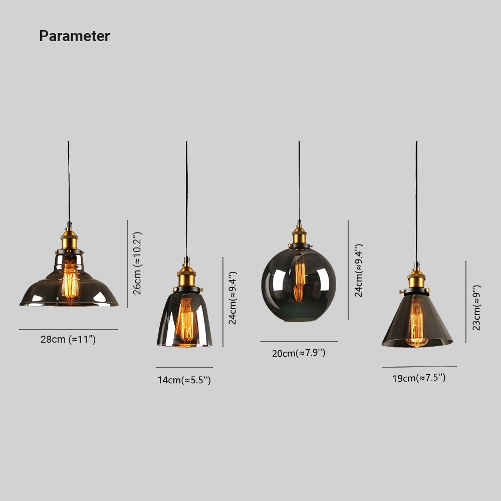 June suspension Industriel en Verre. Clair/Ambre/Gris Fumé - Neutralighting