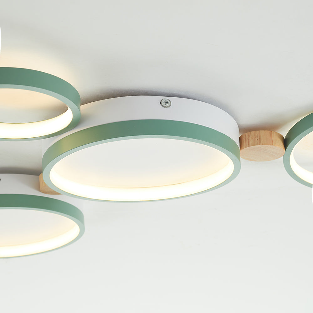 Fylo Plafonnier Rond Moderne. Métal/Bois. Blanc/Gris/Vert. Salon - Neutralighting