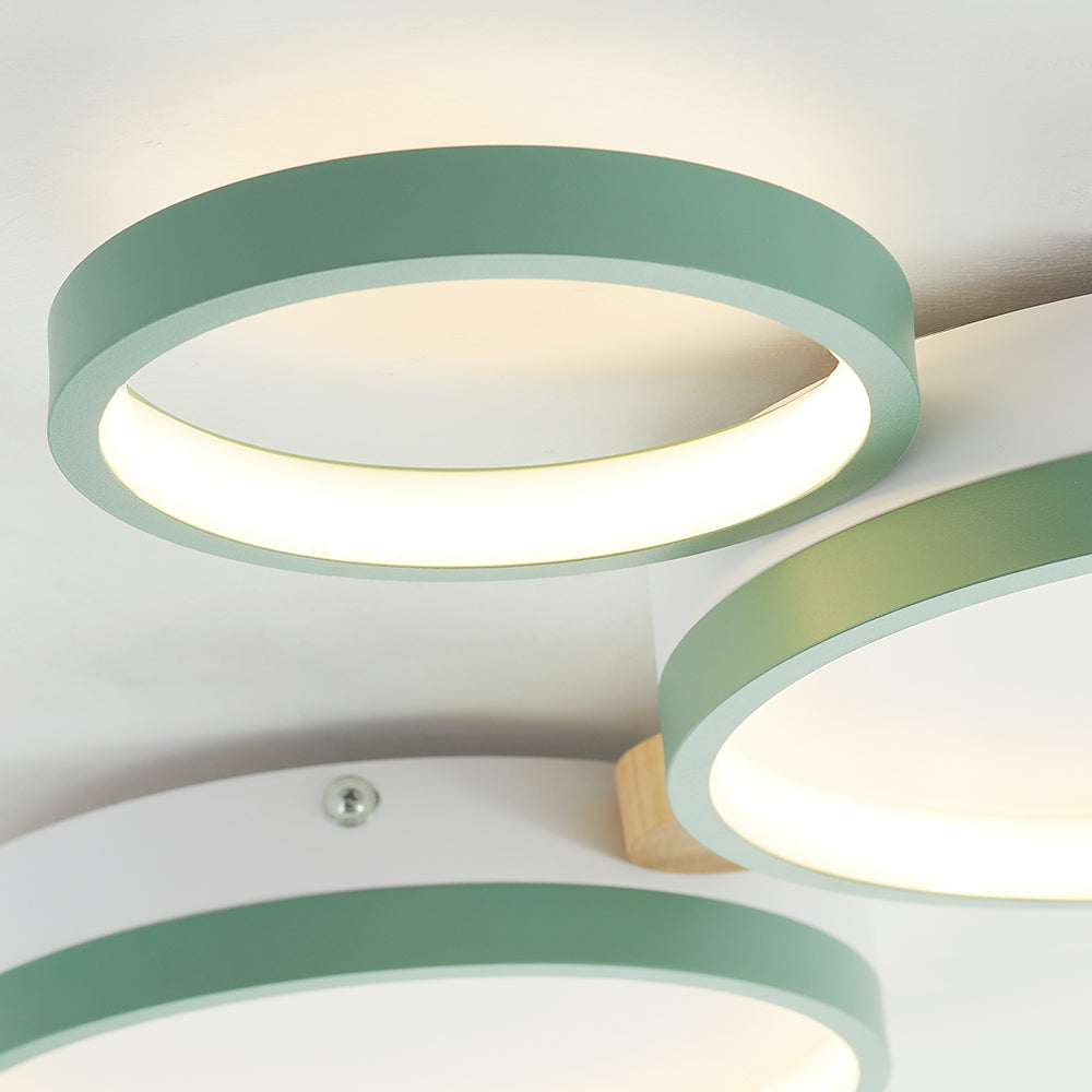 Fylo Plafonnier Rond Moderne. Métal/Bois. Blanc/Gris/Vert. Salon - Neutralighting