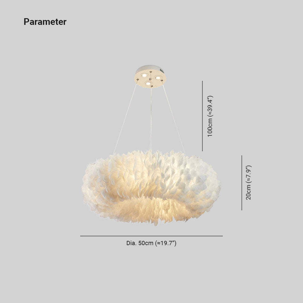 O'Moore Suspension Rond Moderne, Acrylique/Métal/Plume, Blanc, Chambre - Neutralighting