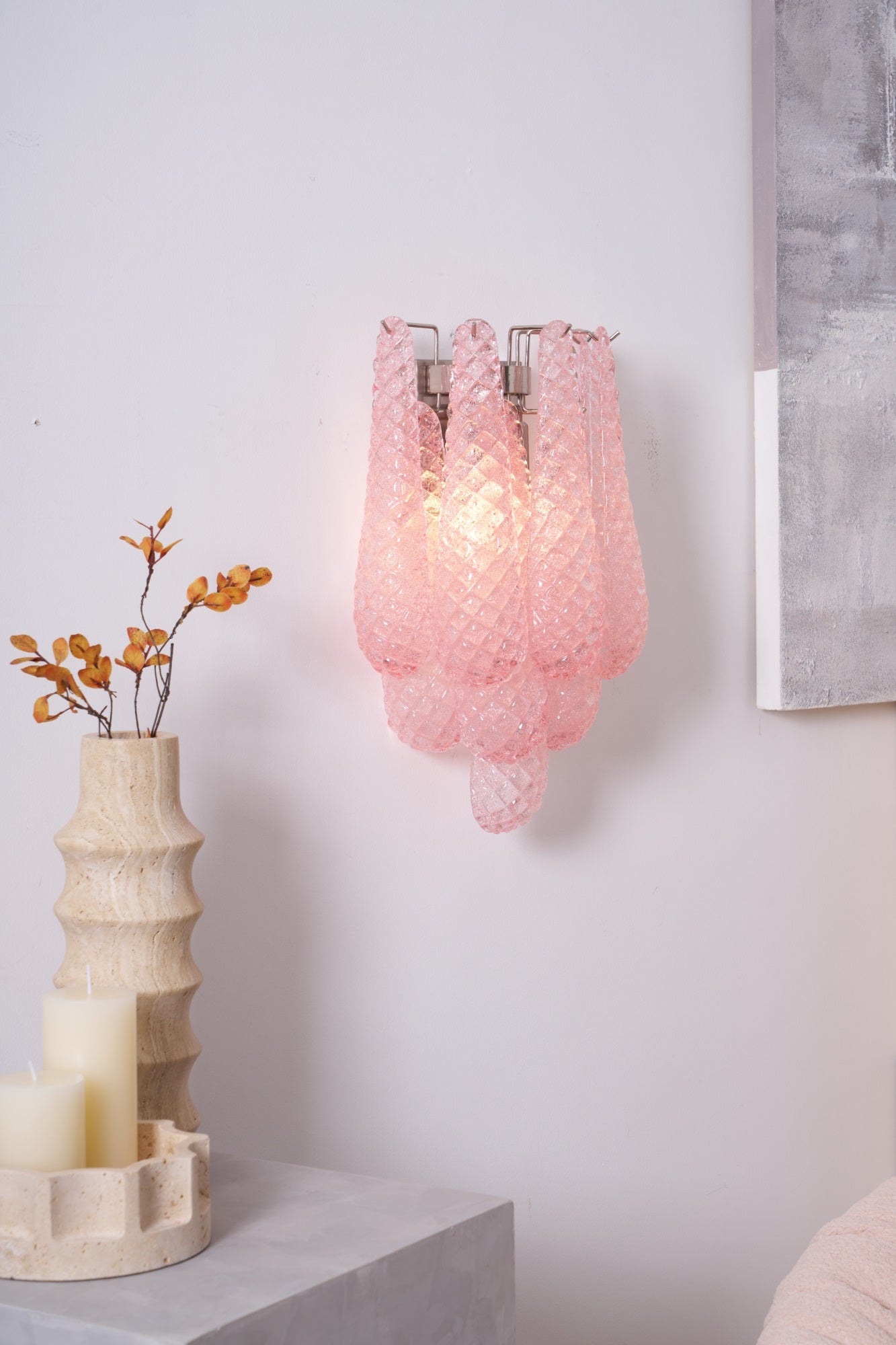 Aurora Wall Lamp Pink Teardrop Glass Floral Artistic - Letslighting