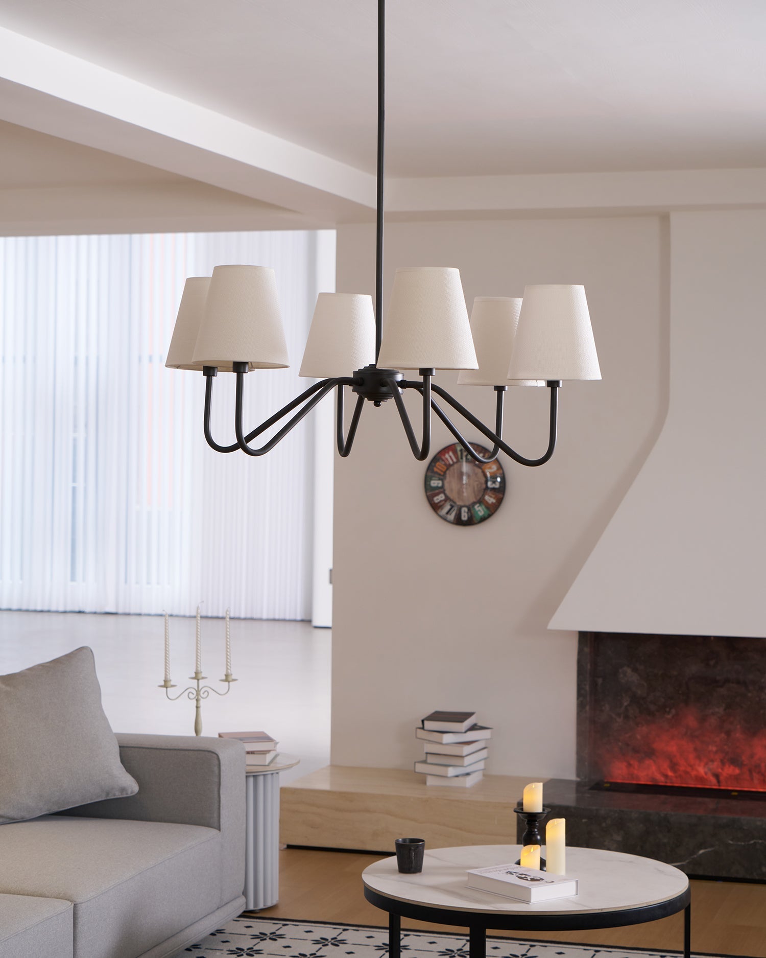Lassen Chandelier Black Curved Arms Modern - Letslighting