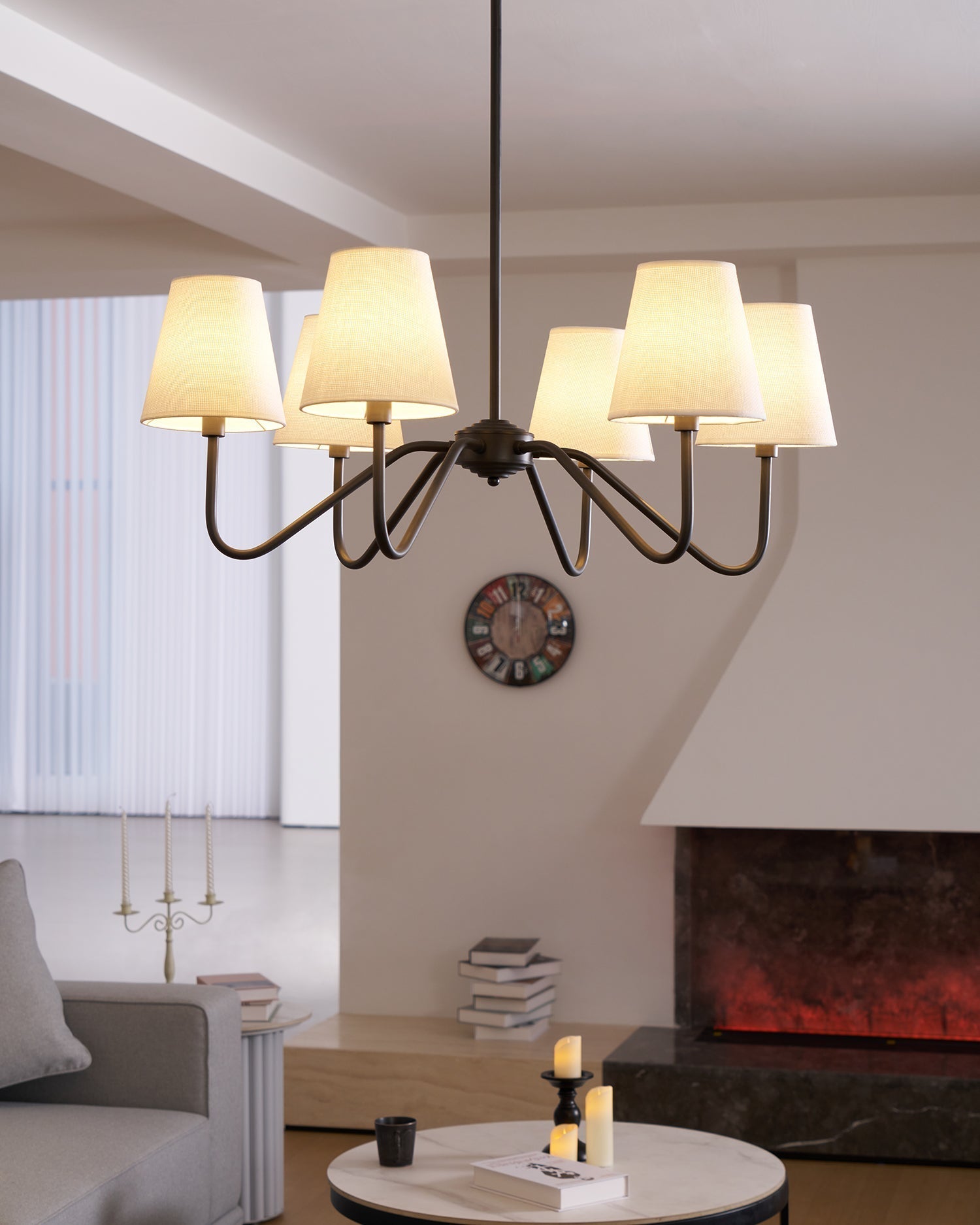 Lassen Chandelier Black Curved Arms Modern - Letslighting