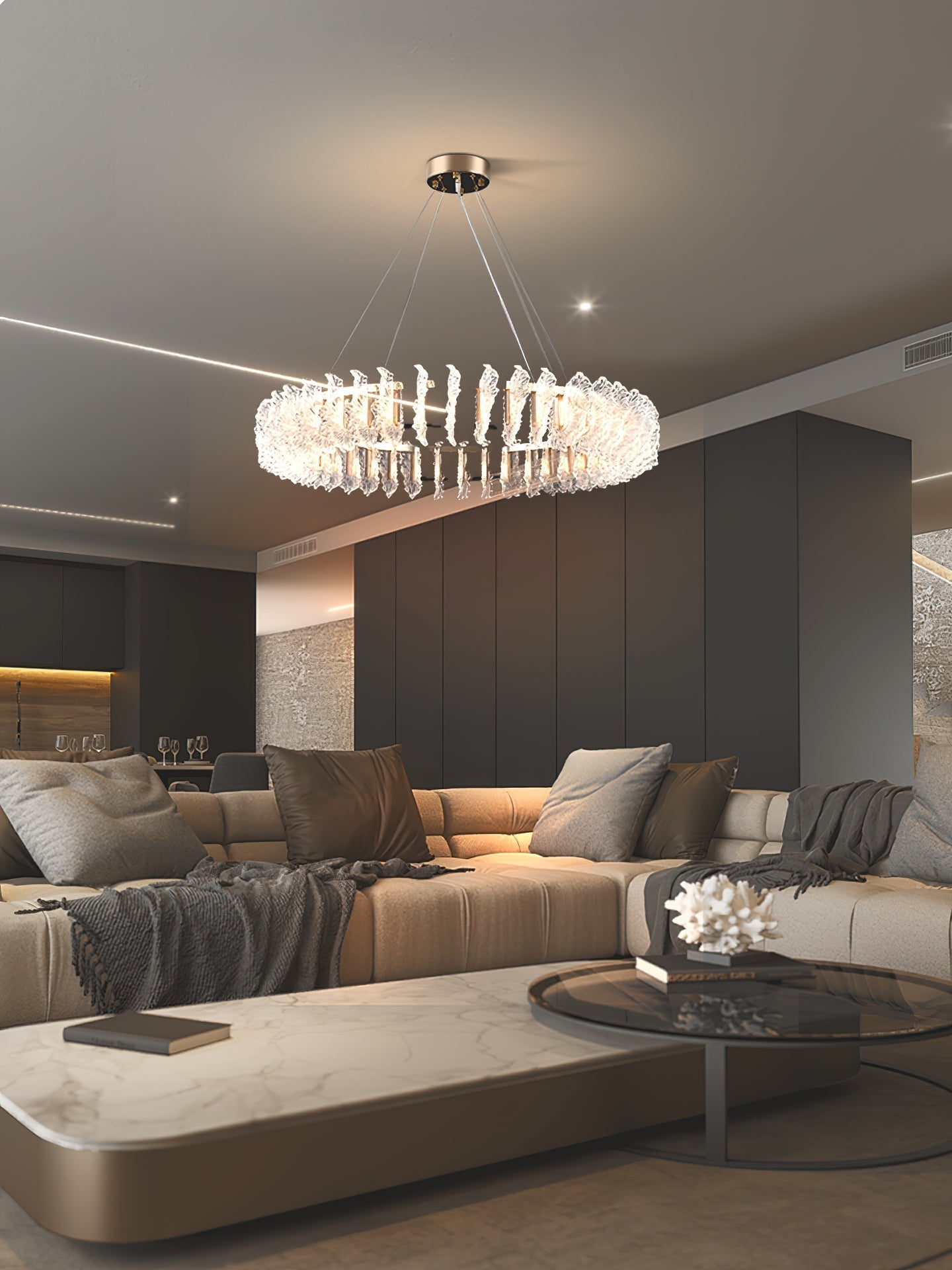 Chandelier en Verre et Acrylique de Luxe Ulcarir Feuille - Neutralighting