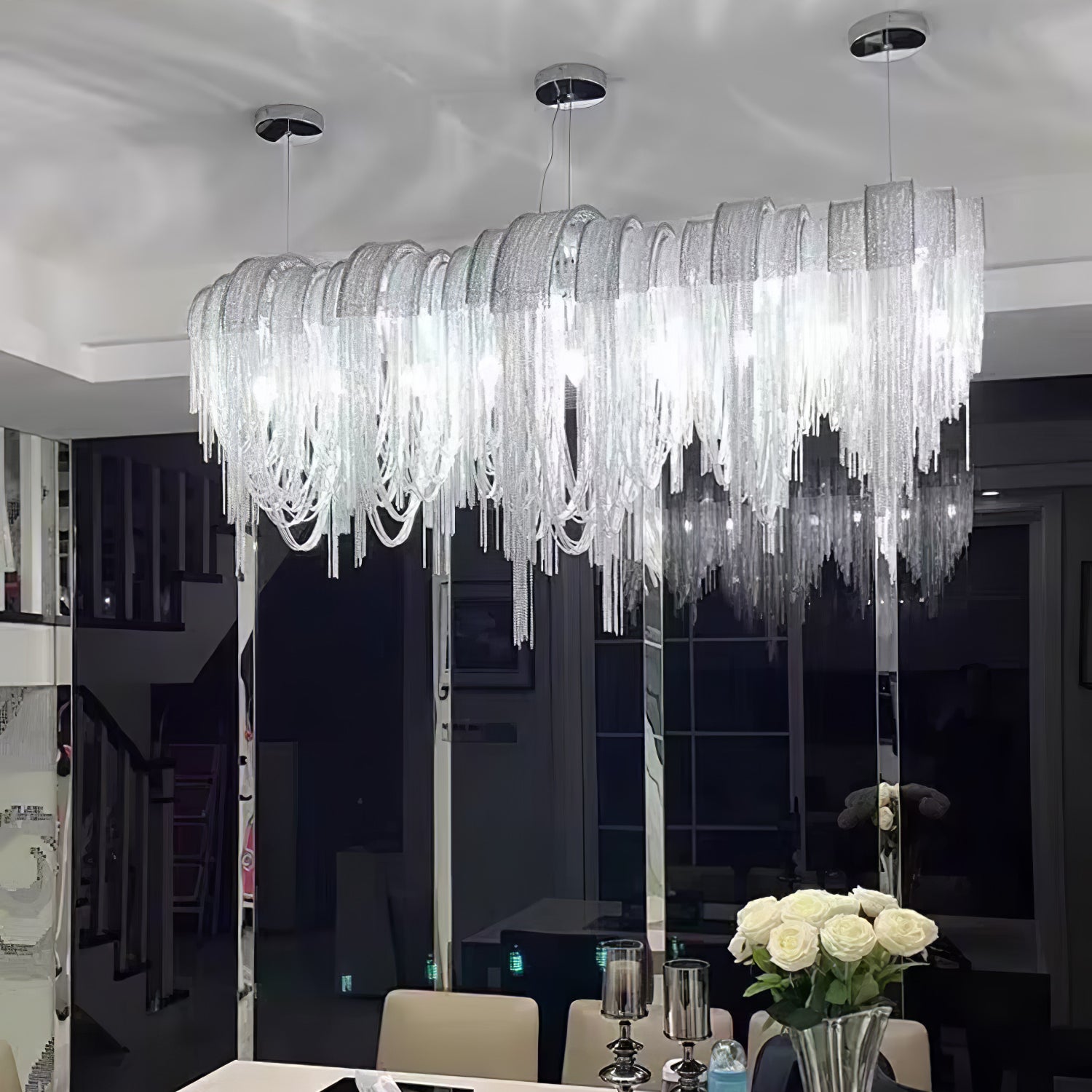 Lustra Lustre Superposé Chaîne Nickel Luxe - Neutralighting