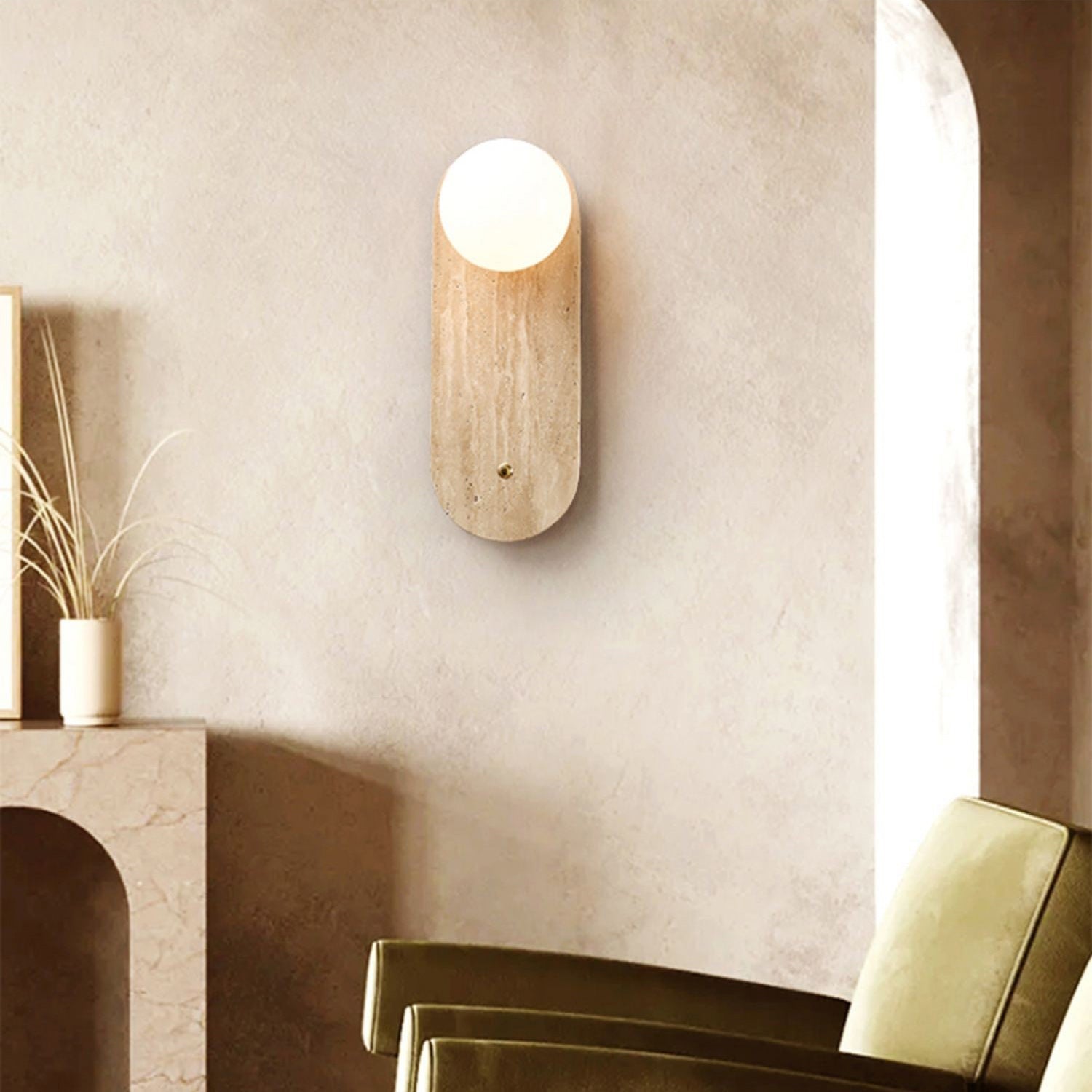 Zeshaen Modern Minimalist Travertine Glass Wall Lamp - Lamp Copper