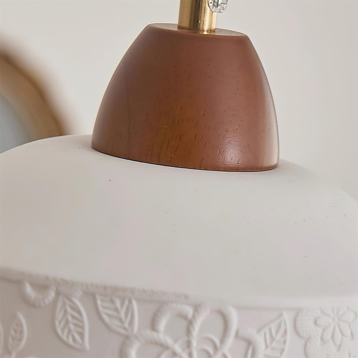 Pendant Lamp Textured Ceramic Drum Walnut Wood Retro - Letslighting