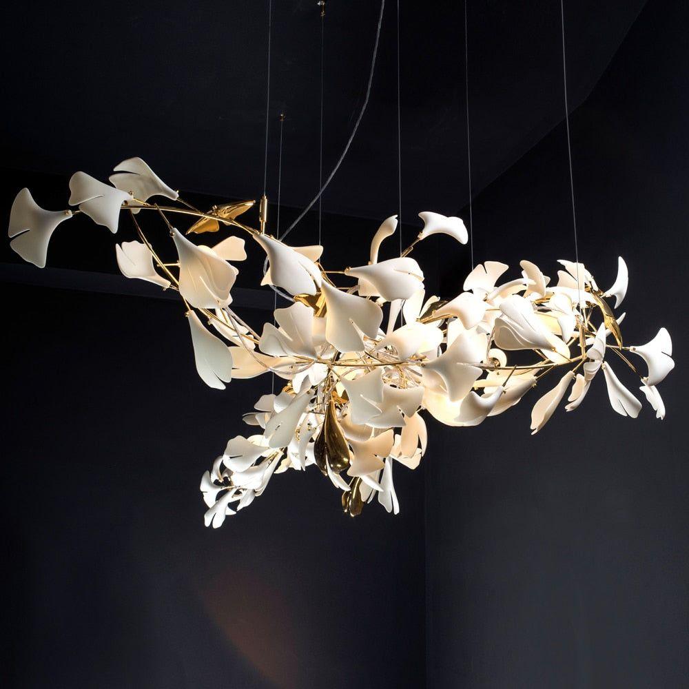 Olivia Chandelier en Céramique Feuilles de Ginkgo aux Courbes Organiques - Neutralighting