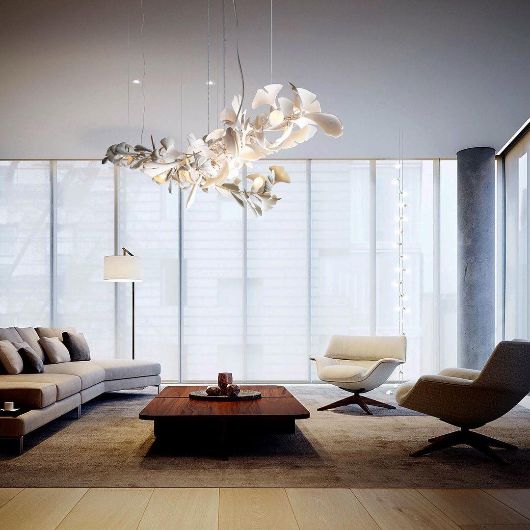 Olivia Chandelier en Céramique Feuilles de Ginkgo aux Courbes Organiques - Neutralighting