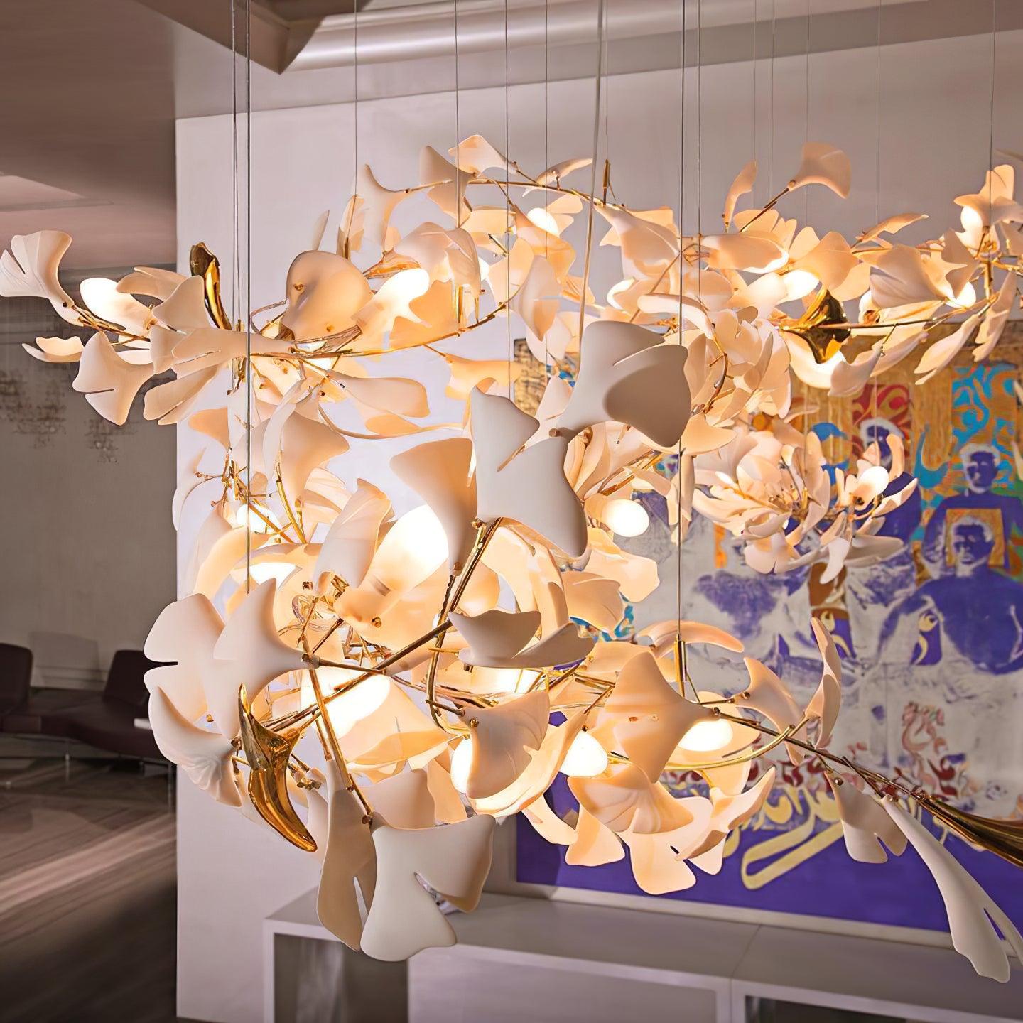 Olivia Chandelier en Céramique Feuilles de Ginkgo aux Courbes Organiques - Neutralighting