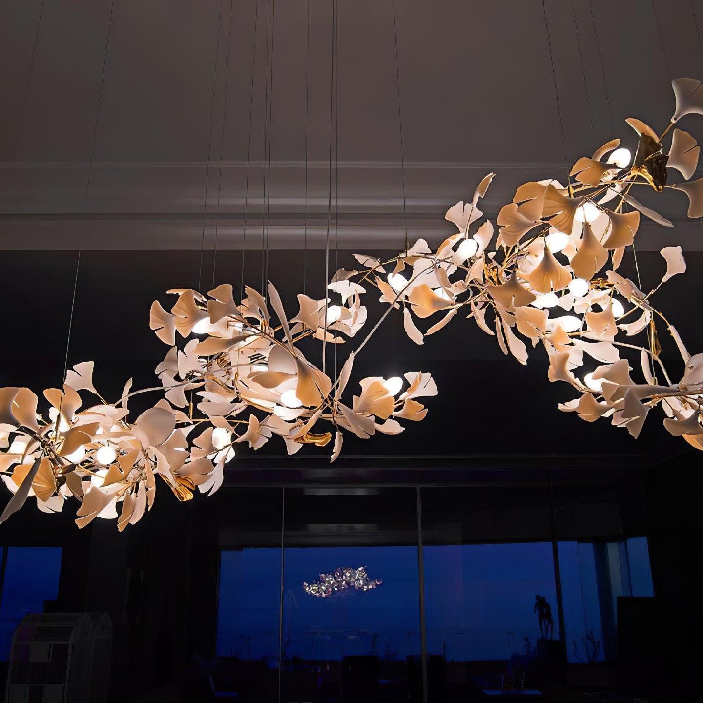 Olivia Chandelier en Céramique Feuilles de Ginkgo aux Courbes Organiques - Neutralighting