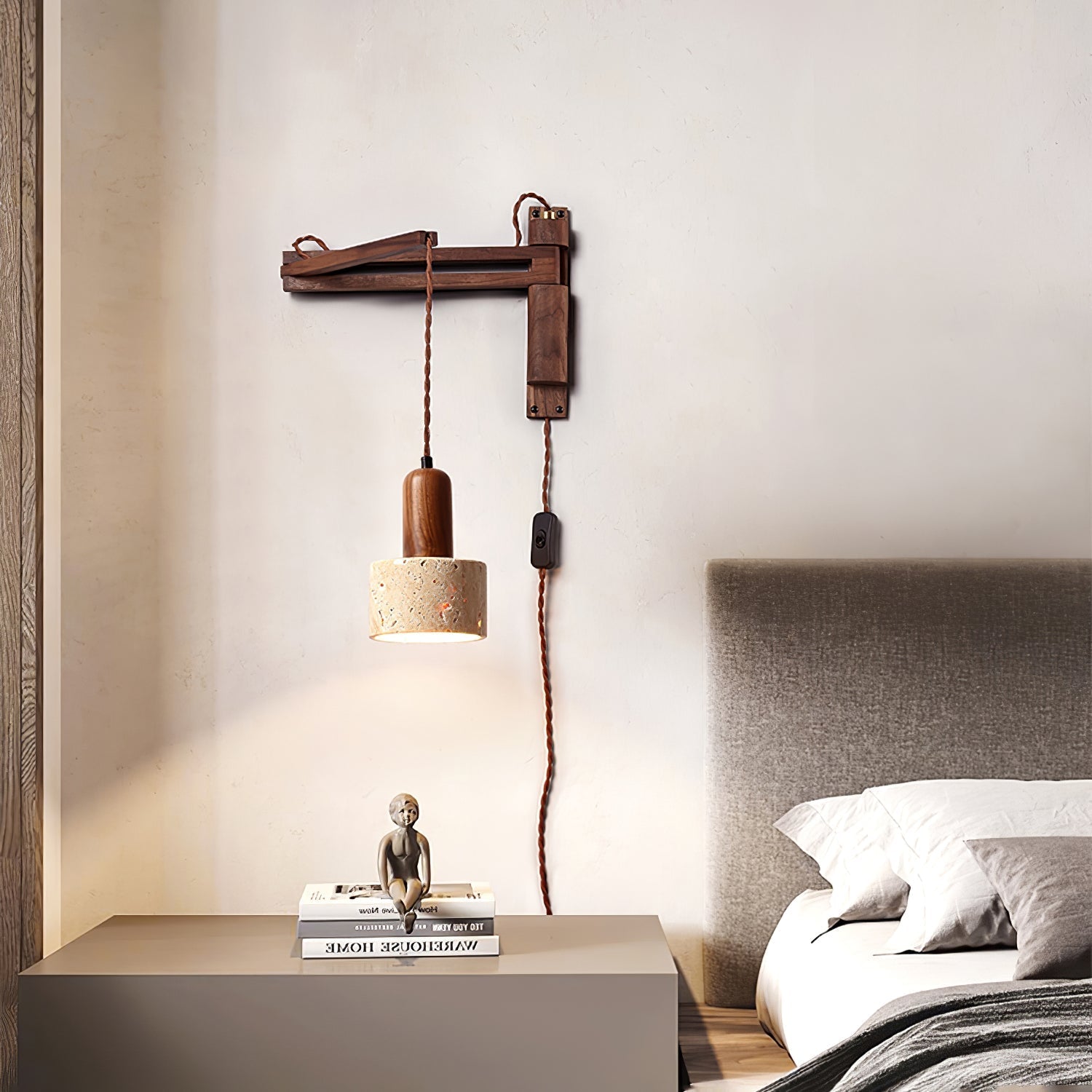 Fossil Travertine Swing Arm Wall Lamp Plug-in - Neutralighting