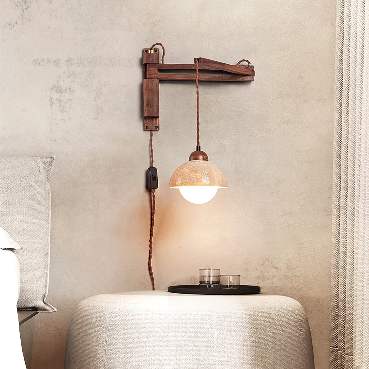 Fossil Travertine Swing Arm Wall Lamp Plug-in - Neutralighting