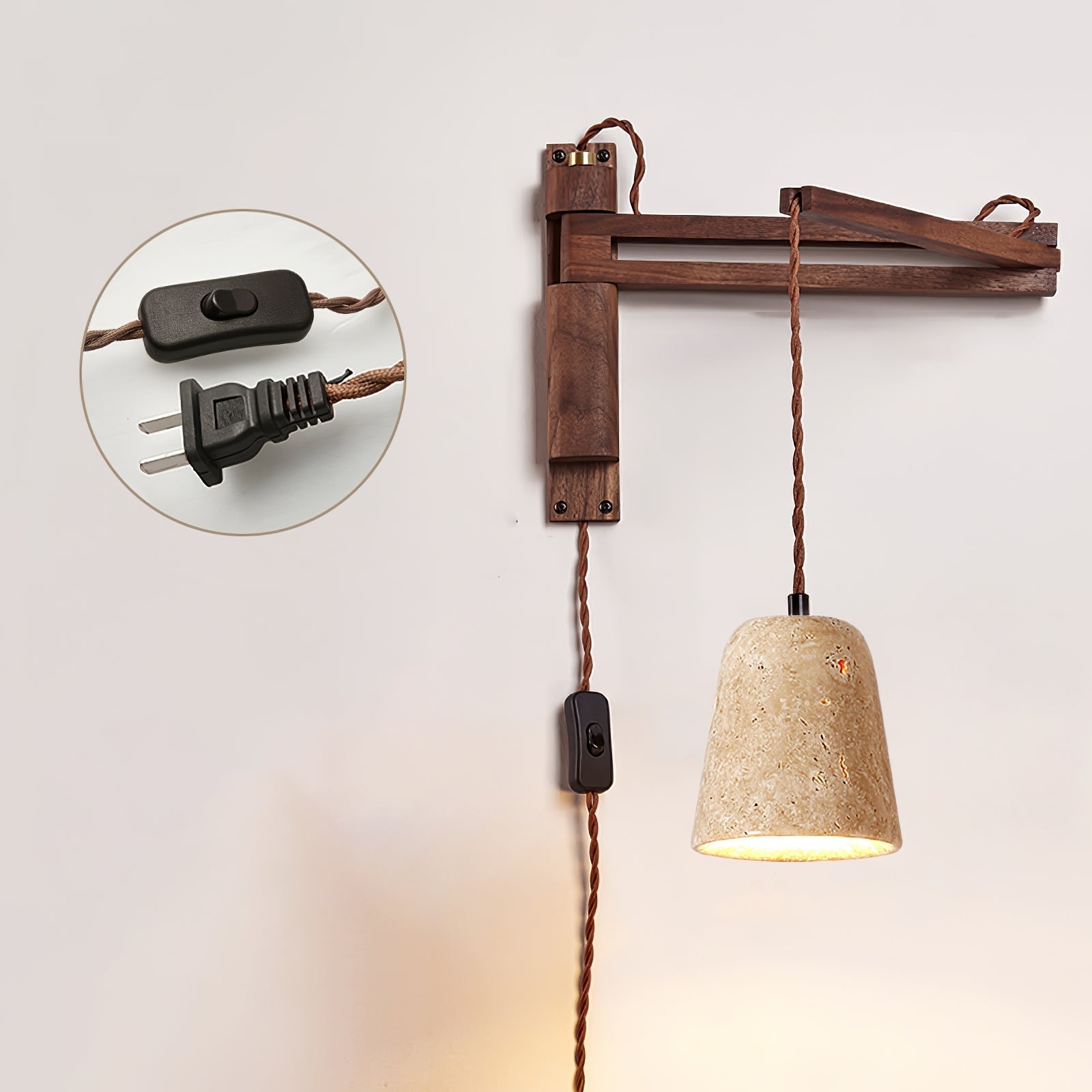 Fossil Travertine Swing Arm Wall Lamp Plug-in - Neutralighting