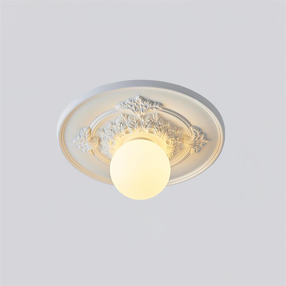 Ivorelle Vintage Carved Ceiling Light with Globe Shade - Letslighting