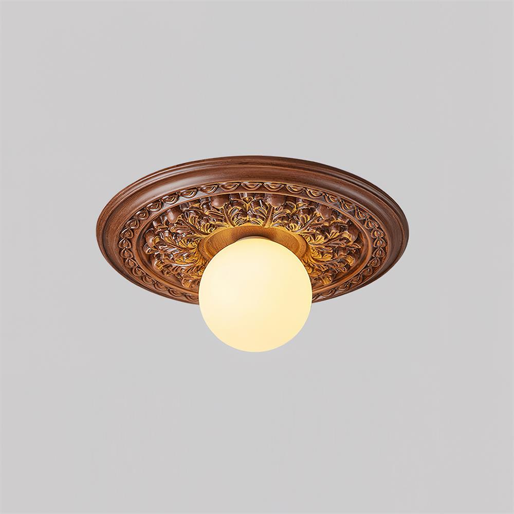 Ivorelle Vintage Carved Ceiling Light with Globe Shade - Letslighting