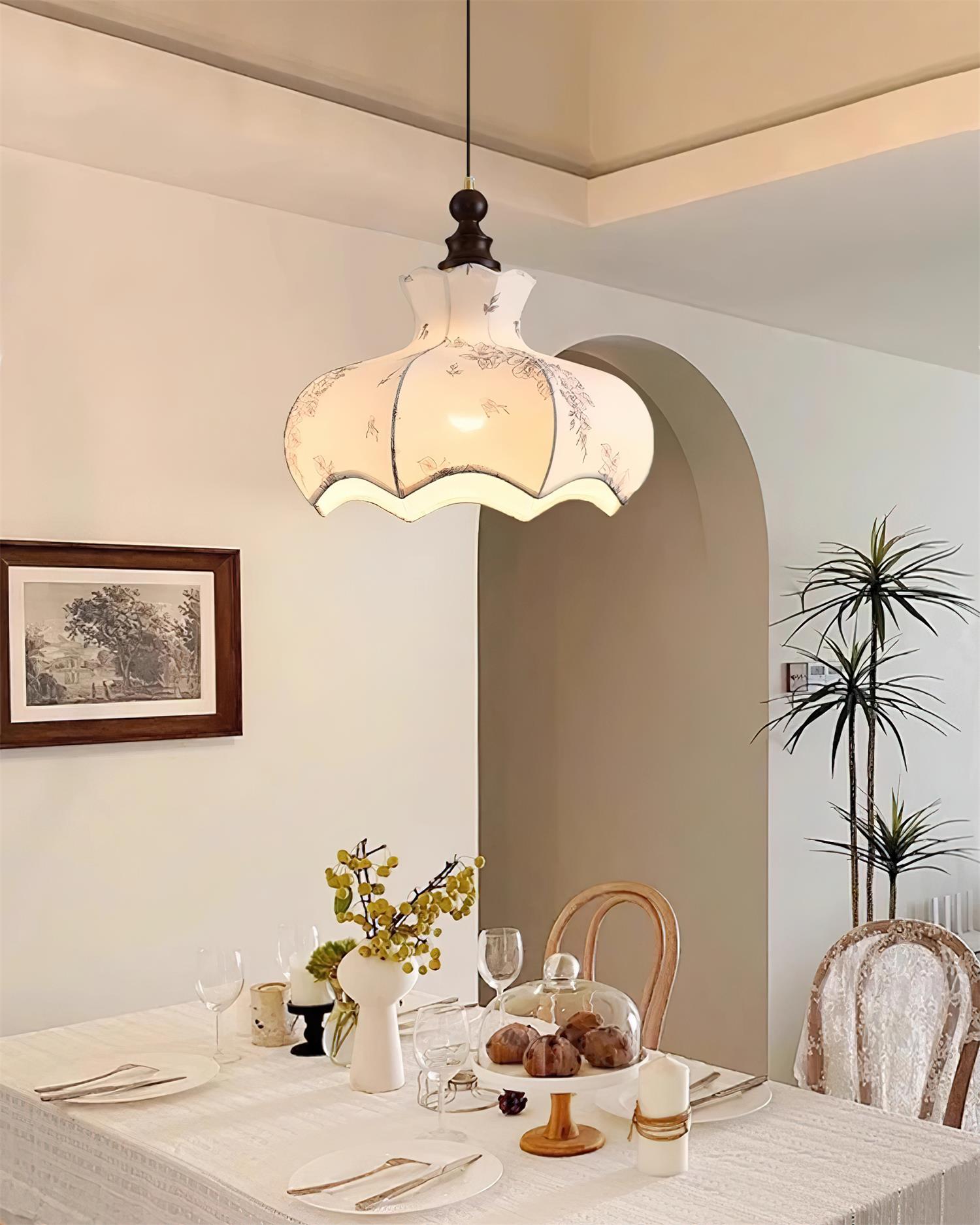 Lumain Suspension lumineuse et tissu en bois vintage à motif floral élégant - Neutralighting