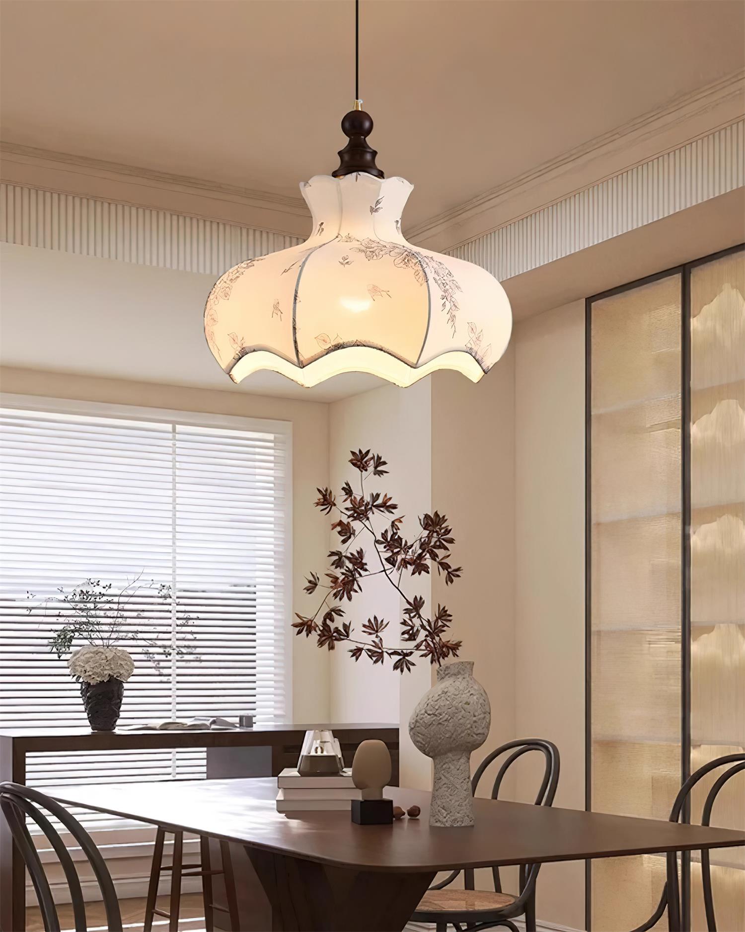 Lumain Suspension lumineuse et tissu en bois vintage à motif floral élégant - Neutralighting
