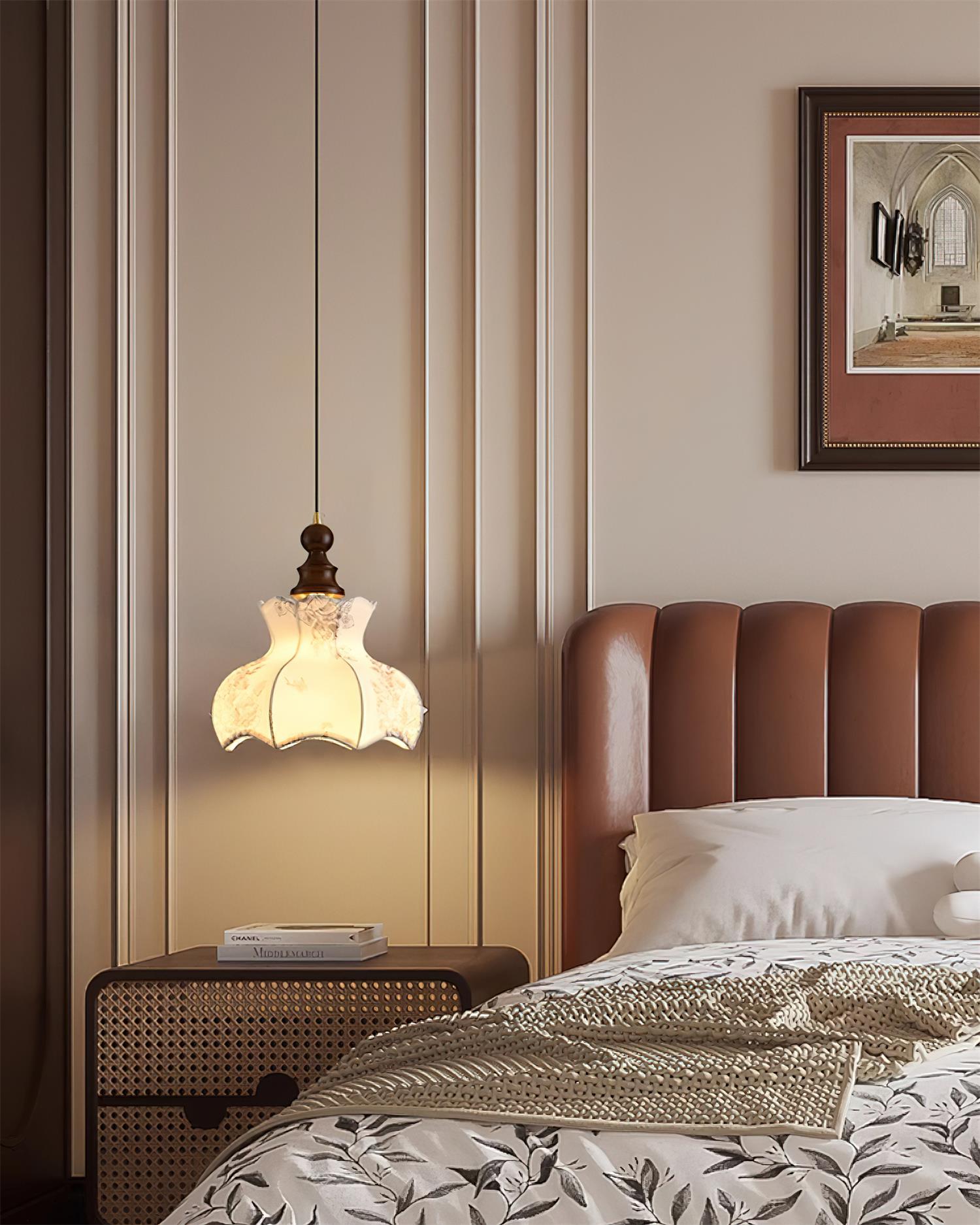Lumain Suspension lumineuse et tissu en bois vintage à motif floral élégant - Neutralighting