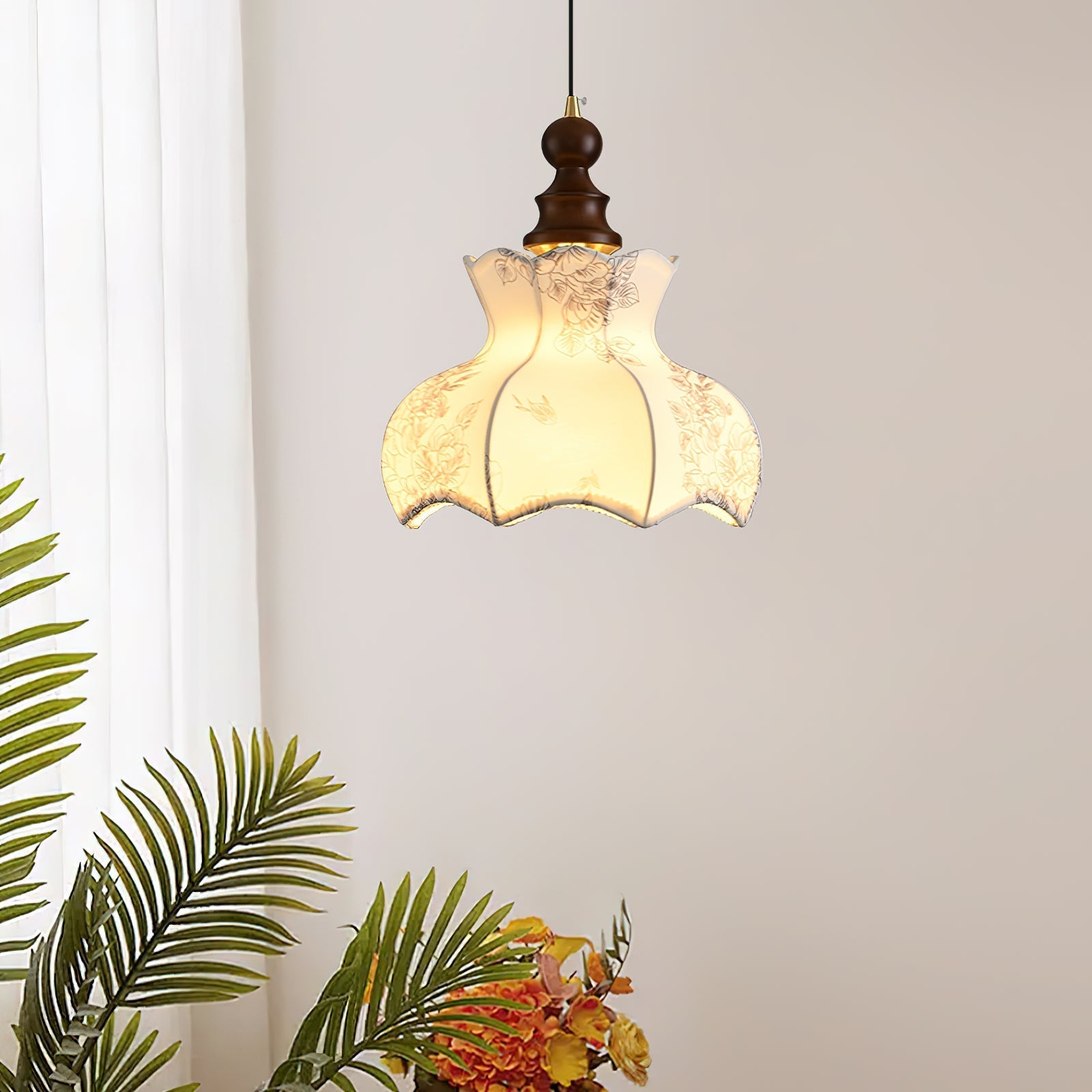 Lumain Suspension lumineuse et tissu en bois vintage à motif floral élégant - Neutralighting
