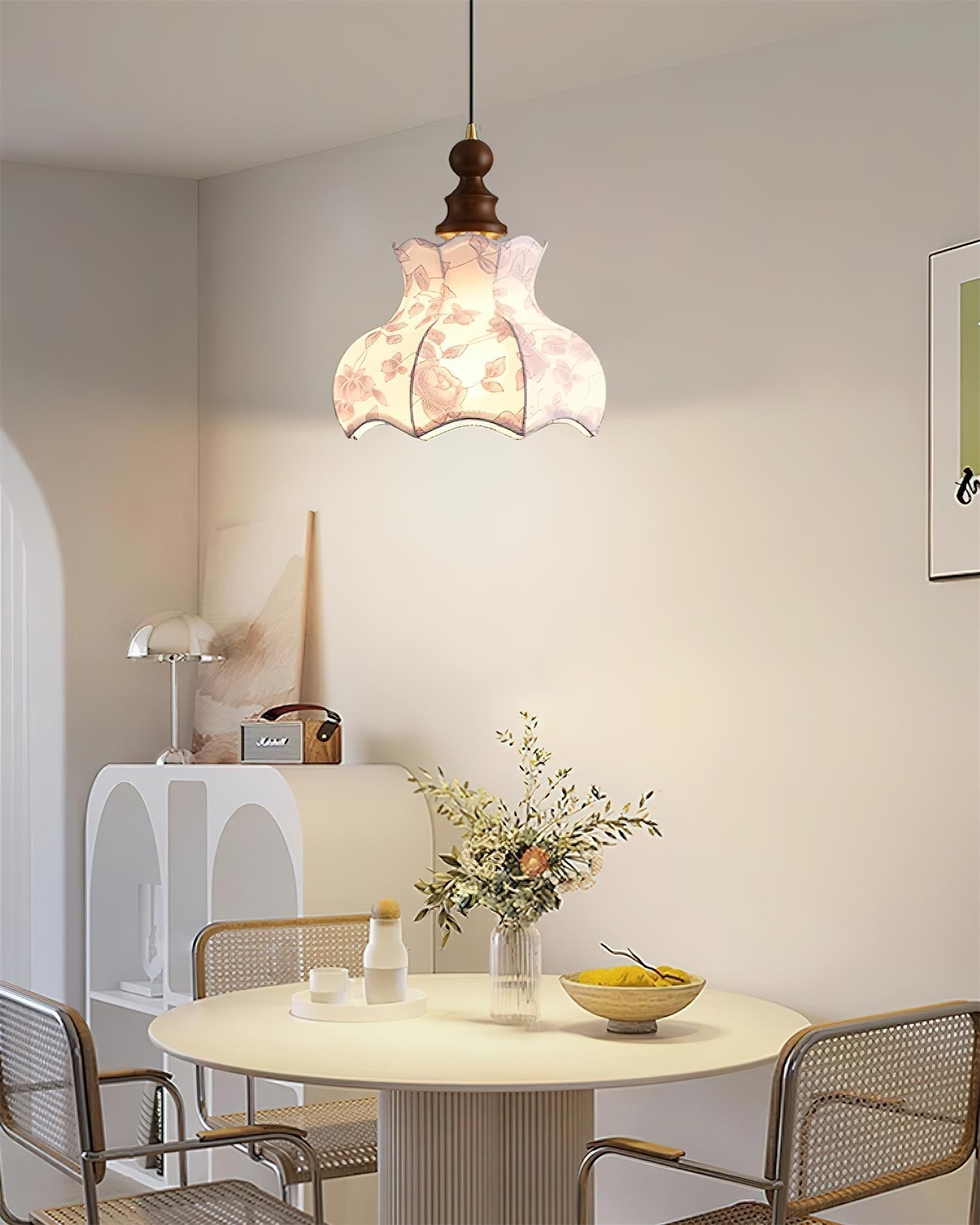 Lumain Suspension lumineuse et tissu en bois vintage à motif floral élégant - Neutralighting