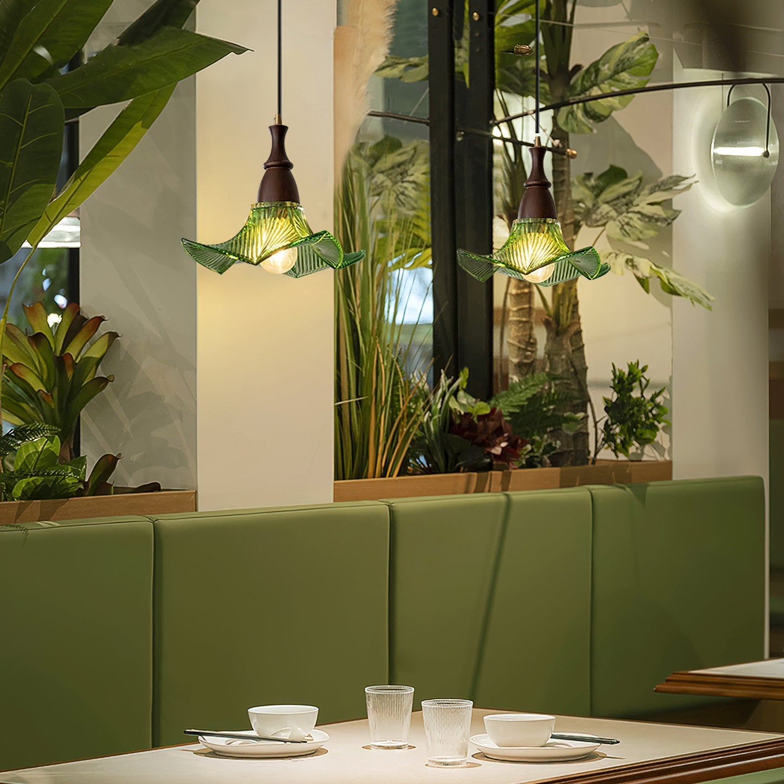 Lila Suspension Lampe en Verre Pliée Verte Vintage - Neutralighting