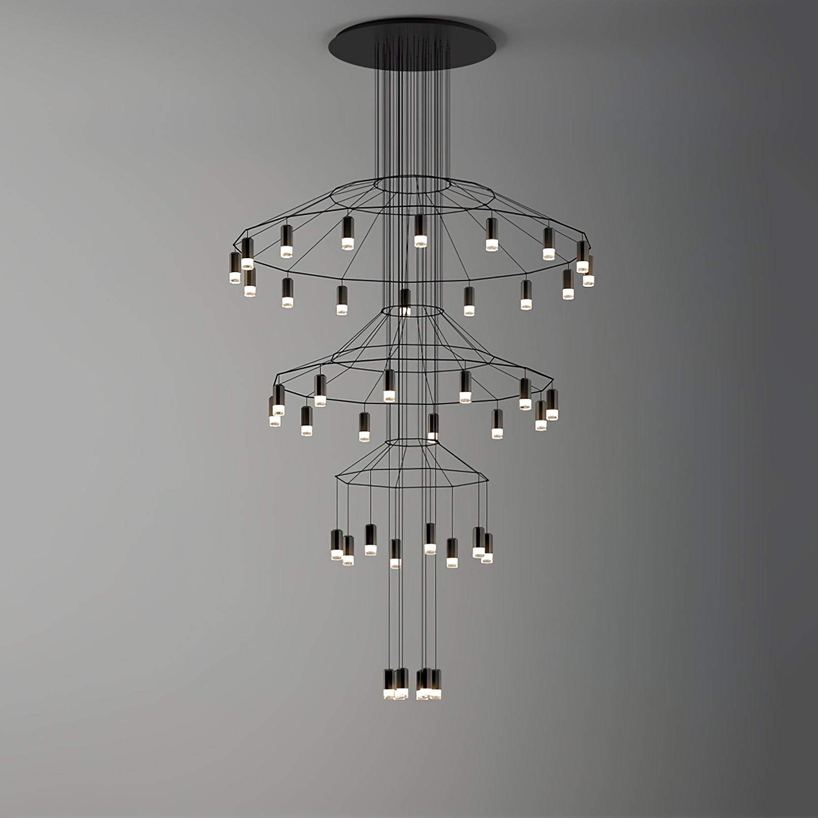 Lustra Chandelier Lignes Noir Structure Métallique LED - Neutralighting