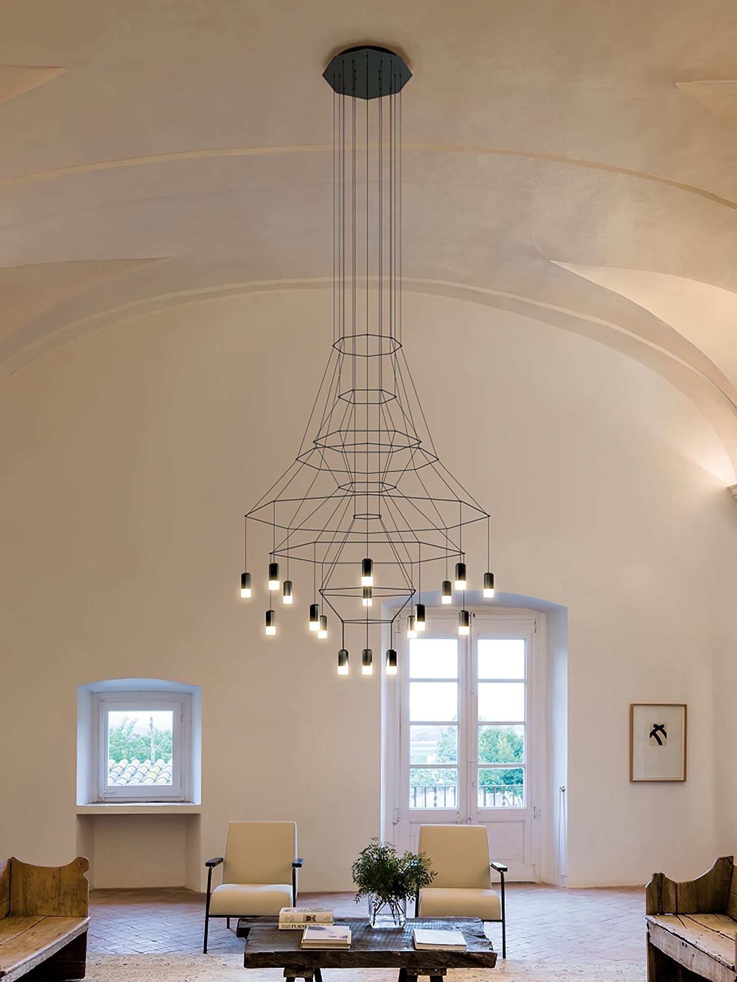 Lustra Chandelier Lignes Noir Structure Métallique LED - Neutralighting